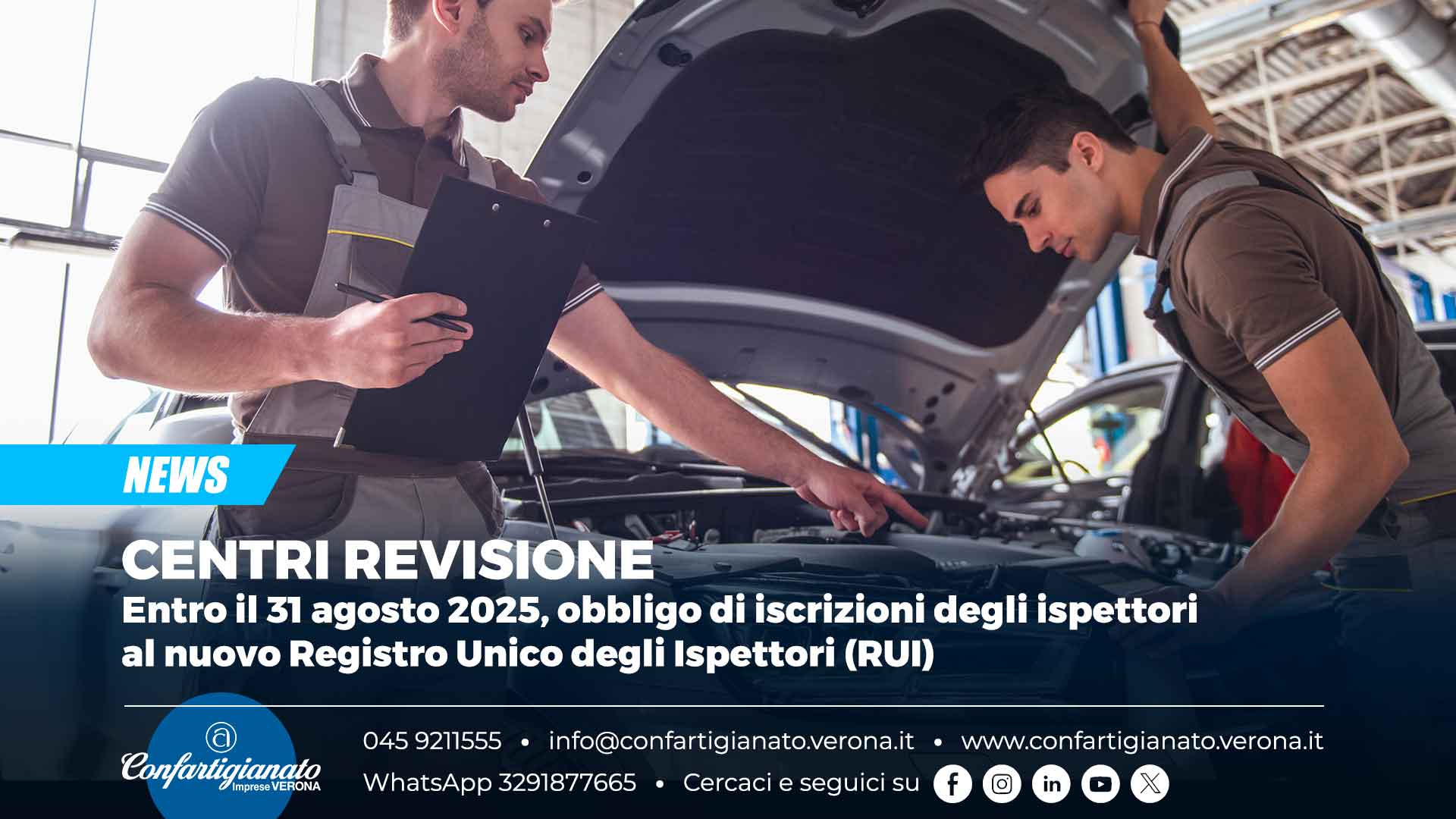 CENTRI REVISIONE – Entro il 31 agosto 2025, obbligo di iscrizioni degli ispettori al nuovo Registro Unico degli Ispettori (RUI)