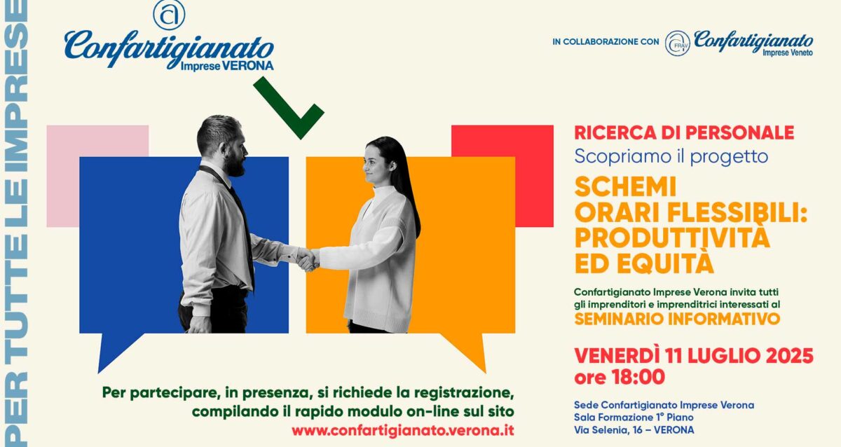 RICERCA DI PERSONALE – Venerdì 11 luglio, seminario di presentazione del progetto di Sviluppo Lavoro Italia, per l’attivazione di processi di rinnovamento organizzativo e orario nelle imprese