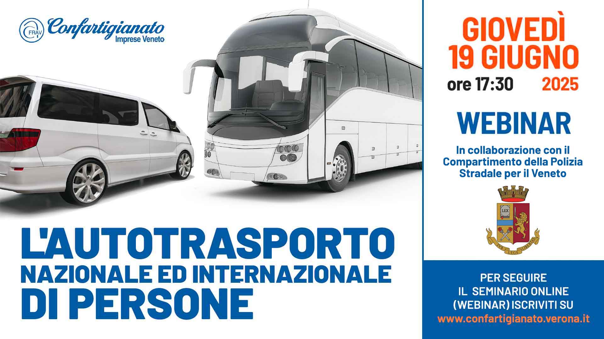 TRASPORTO PERSONE – "L'Autotrasporto nazionale ed internazionale di persone": il 19 giugno, webinar in collaborazione con la Polstrada del Veneto