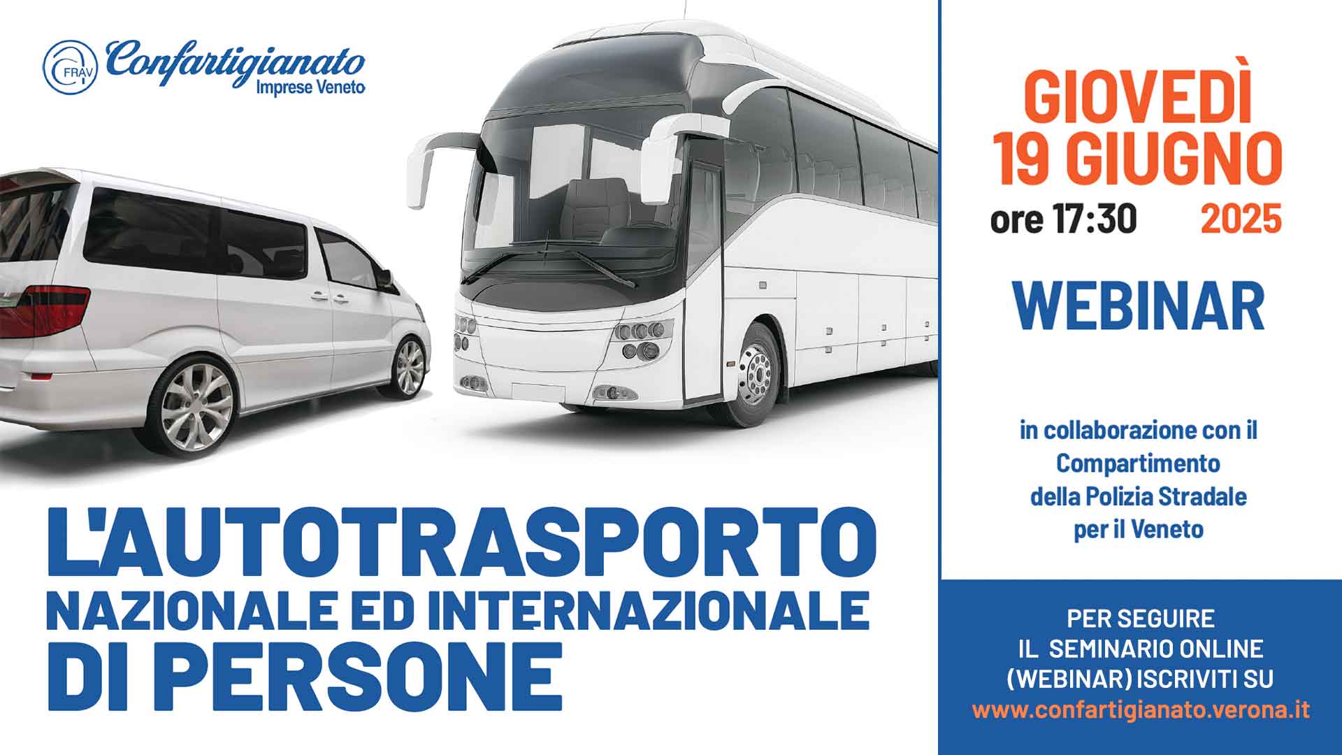 TRASPORTO PERSONE – "L'Autotrasporto nazionale ed internazionale di persone": il 19 giugno, webinar in collaborazione con la Polstrada del Veneto