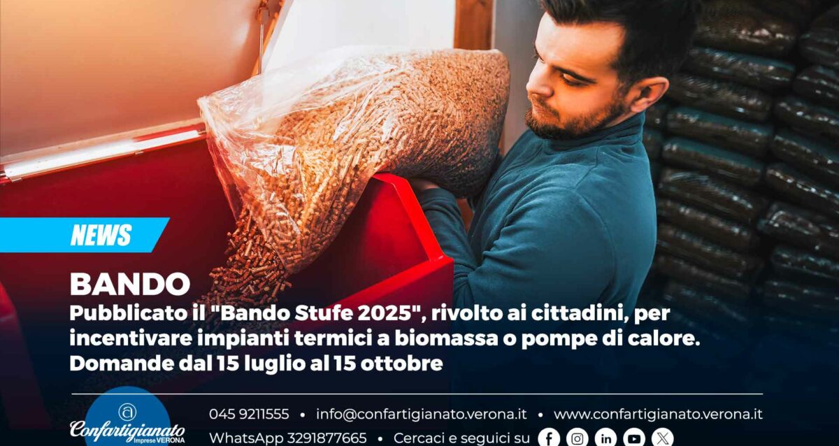 BANDO – Pubblicato il "Bando Stufe 2025", rivolto ai cittadini, per incentivare impianti termici a biomassa o pompe di calore. Domande dal 15 luglio al 15 ottobre