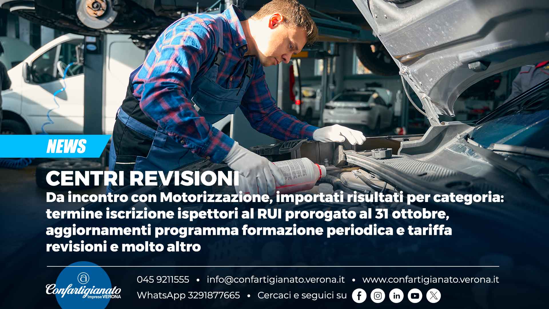 CENTRI REVISIONI – Da incontro con Motorizzazione, importati risultati per categoria: termine iscrizione ispettori al RUI prorogato al 31 ottobre, aggiornamenti programma formazione periodica e tariffa revisioni e molto altro