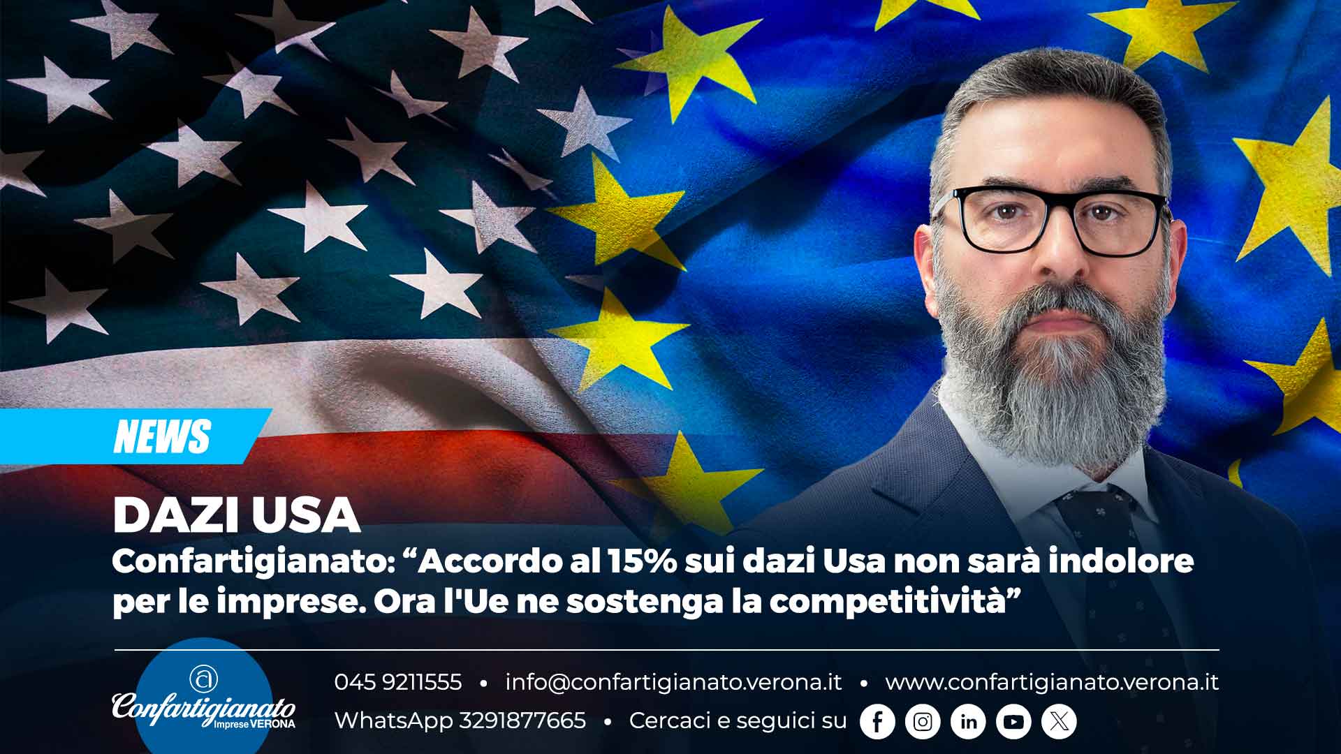 DAZI USA – Confartigianato: “Accordo al 15% sui dazi Usa non sarà indolore per le imprese. Ora l'Ue ne sostenga la competitività”