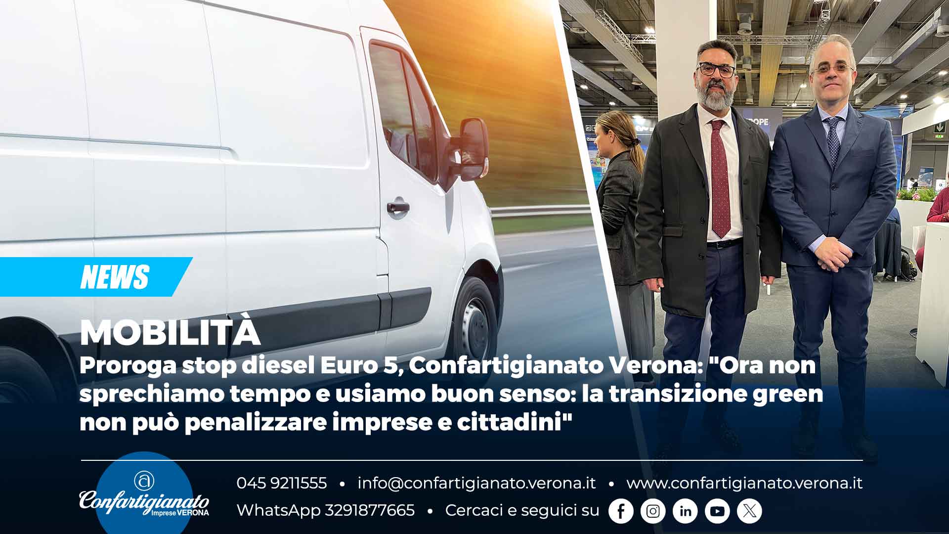 MOBILITÀ – Proroga stop diesel Euro 5, Confartigianato Verona: "Ora non sprechiamo tempo e usiamo buon senso: la transizione green non può penalizzare imprese e cittadini"
