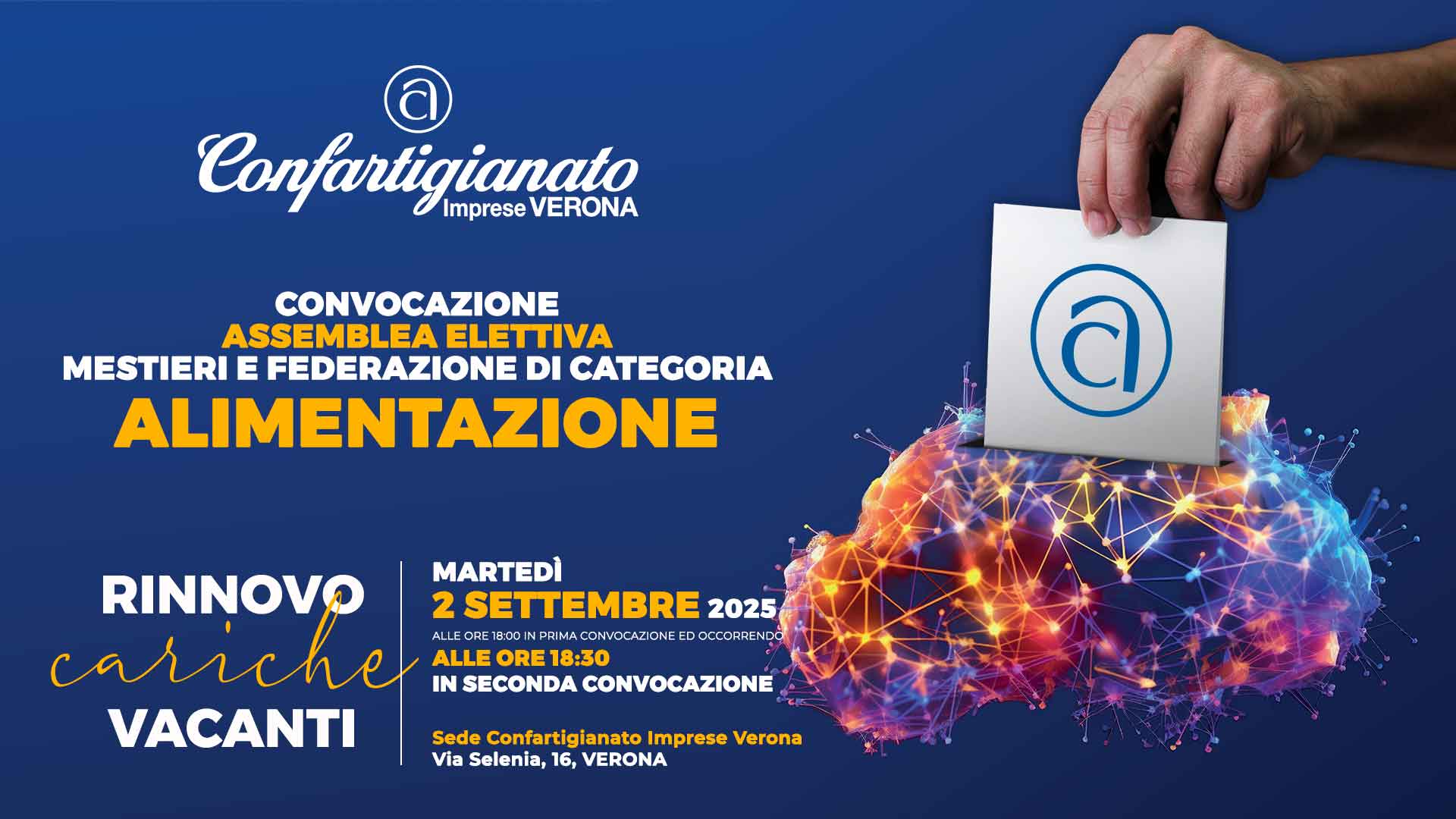 ALIMENTAZIONE – Convocazione Assemblea Elettiva Mestieri e Federazione di categoria ALIMENTAZIONE: rinnovo cariche vacanti, martedì 2 settembre