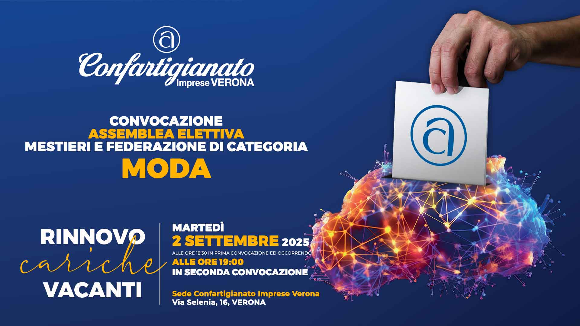 MODA – Convocazione Assemblea Elettiva Mestieri e Federazione di categoria MODA: rinnovo cariche vacanti, martedì 2 settembre