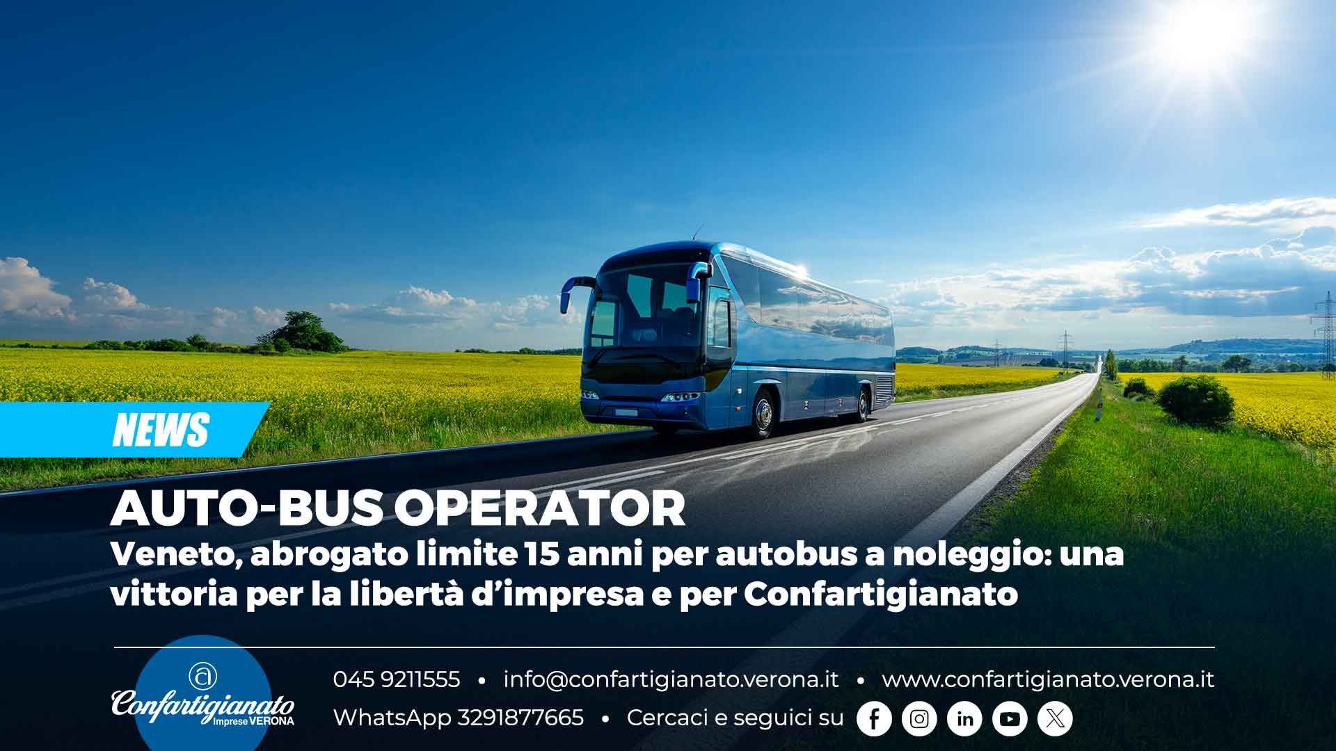 AUTO-BUS OPERATOR – Veneto, abrogato limite 15 anni per autobus a noleggio: una vittoria per la libertà d’impresa e per Confartigianato
