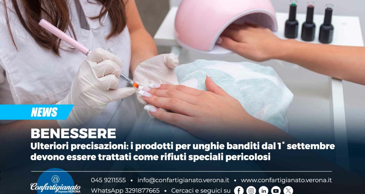 BENESSERE – Ulteriori precisazioni: i prodotti per unghie banditi dal 1* settembre devono essere trattati come rifiuti speciali pericolosi