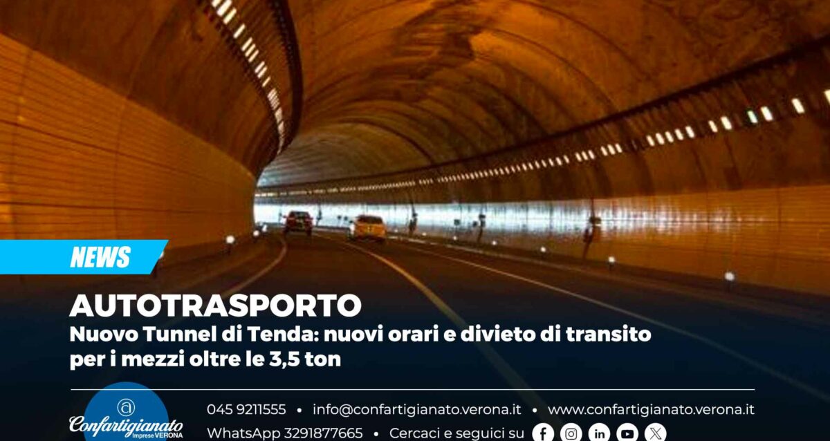 AUTOTRASPORTO – Nuovo Tunnel di Tenda: nuovi orari e divieto di transito per i mezzi oltre le 3,5 ton