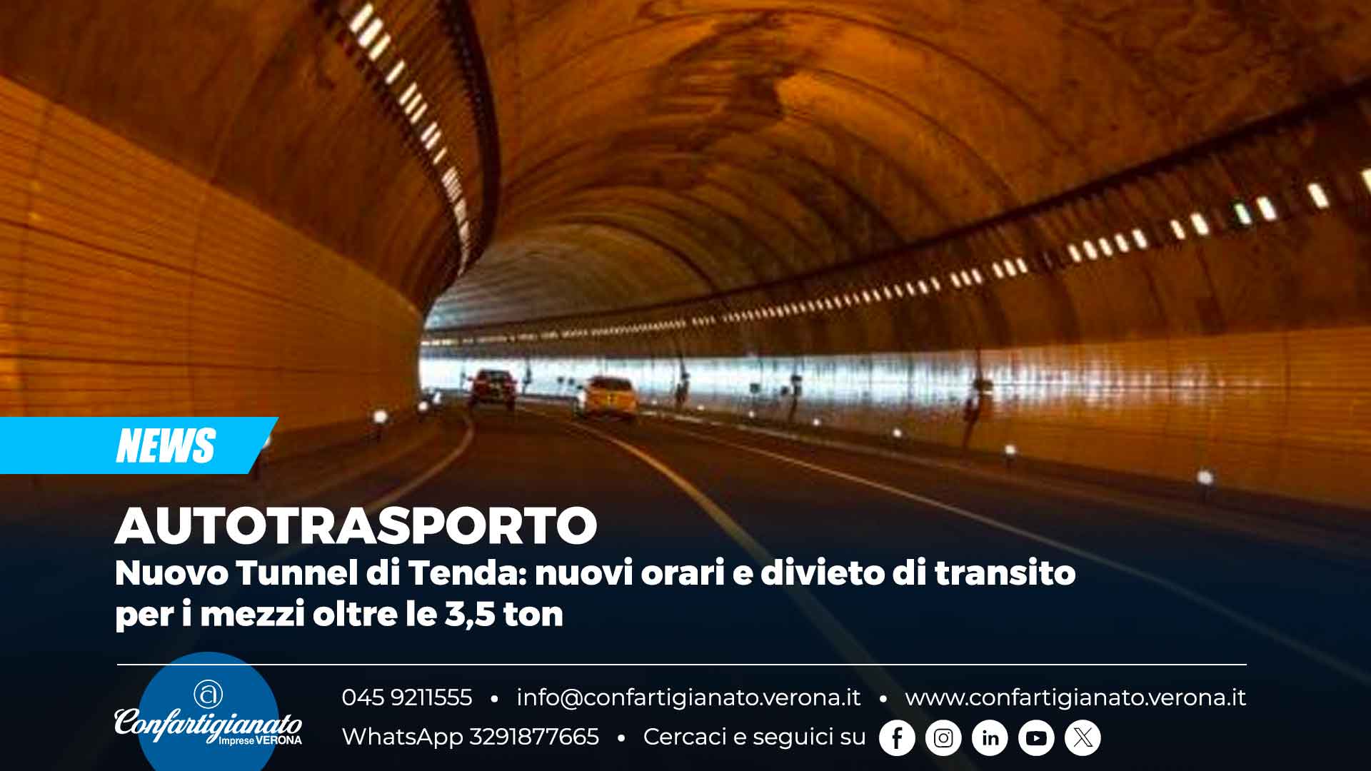 AUTOTRASPORTO – Nuovo Tunnel di Tenda: nuovi orari e divieto di transito per i mezzi oltre le 3,5 ton