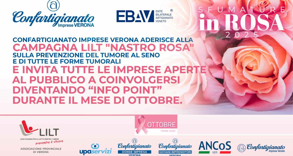 SOCIALE – Confartigianato Verona partecipa alla campagna LILT “Nastro Rosa” su prevenzione tumore al seno e INVITA le imprese del Benessere e tutte le aziende, di ogni categoria, aperte al pubblico ad aderire come “info point” nel mese di ottobre