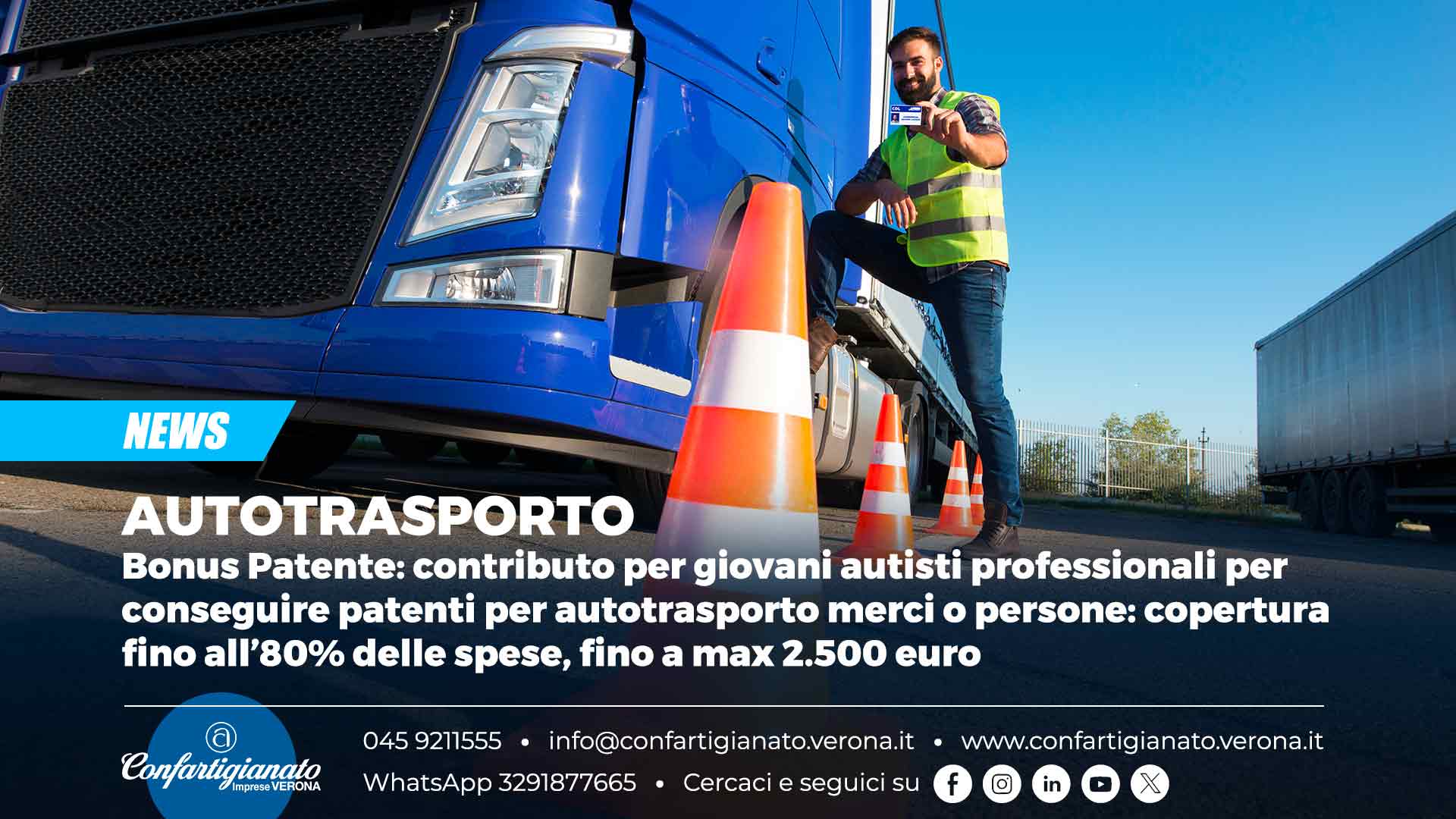 AUTOTRASPORTO – Contributo per giovani autisti professionali per conseguire patenti per autotrasporto merci o persone: copertura fino all’80% delle spese, fino a max 2.500 euro