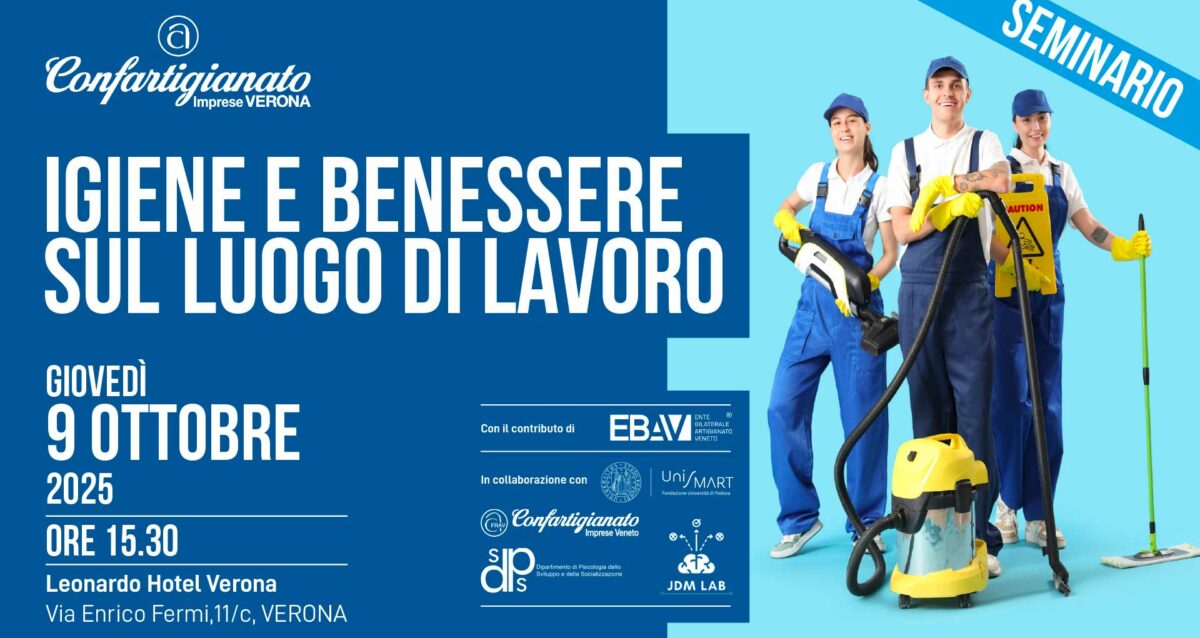 SEMINARIO – "Igiene e Benessere sul Luogo di Lavoro": il 9 ottobre, l'importanza di lavorare tra igiene, pulizia e benessere. Per tutte le imprese
