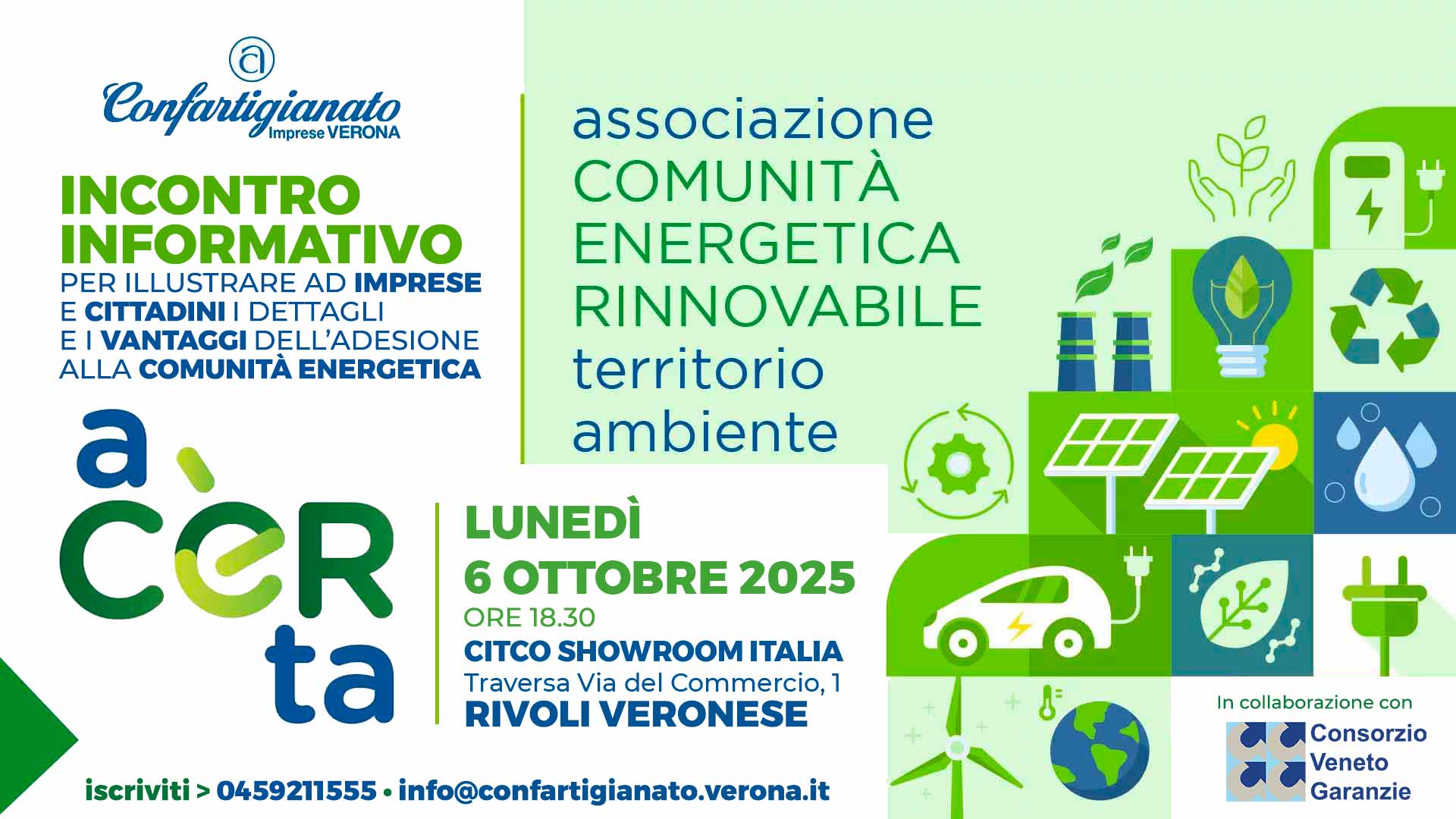 ENERGIA – I vantaggi di aderire alla Comunità Energetica A-CERTA: il 6 ottobre, incontro per imprese e cittadini alla Citco di Rivoli Veronese