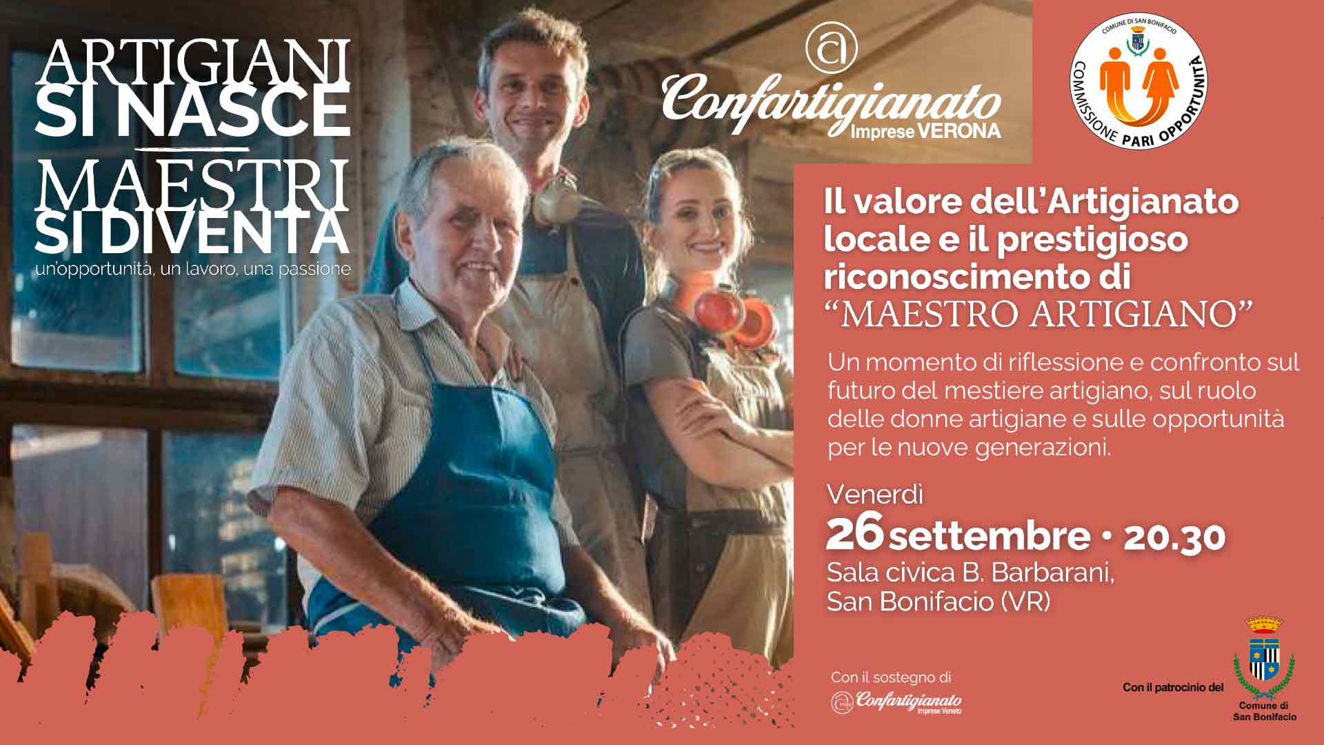 VERONA EST – Incontro sul futuro dell'artigianato: "Artigiani si nasce. Maestri si diventa": il 26 settembre in Sala Barbarani. Ospiti i Maestri Artigiani del territorio