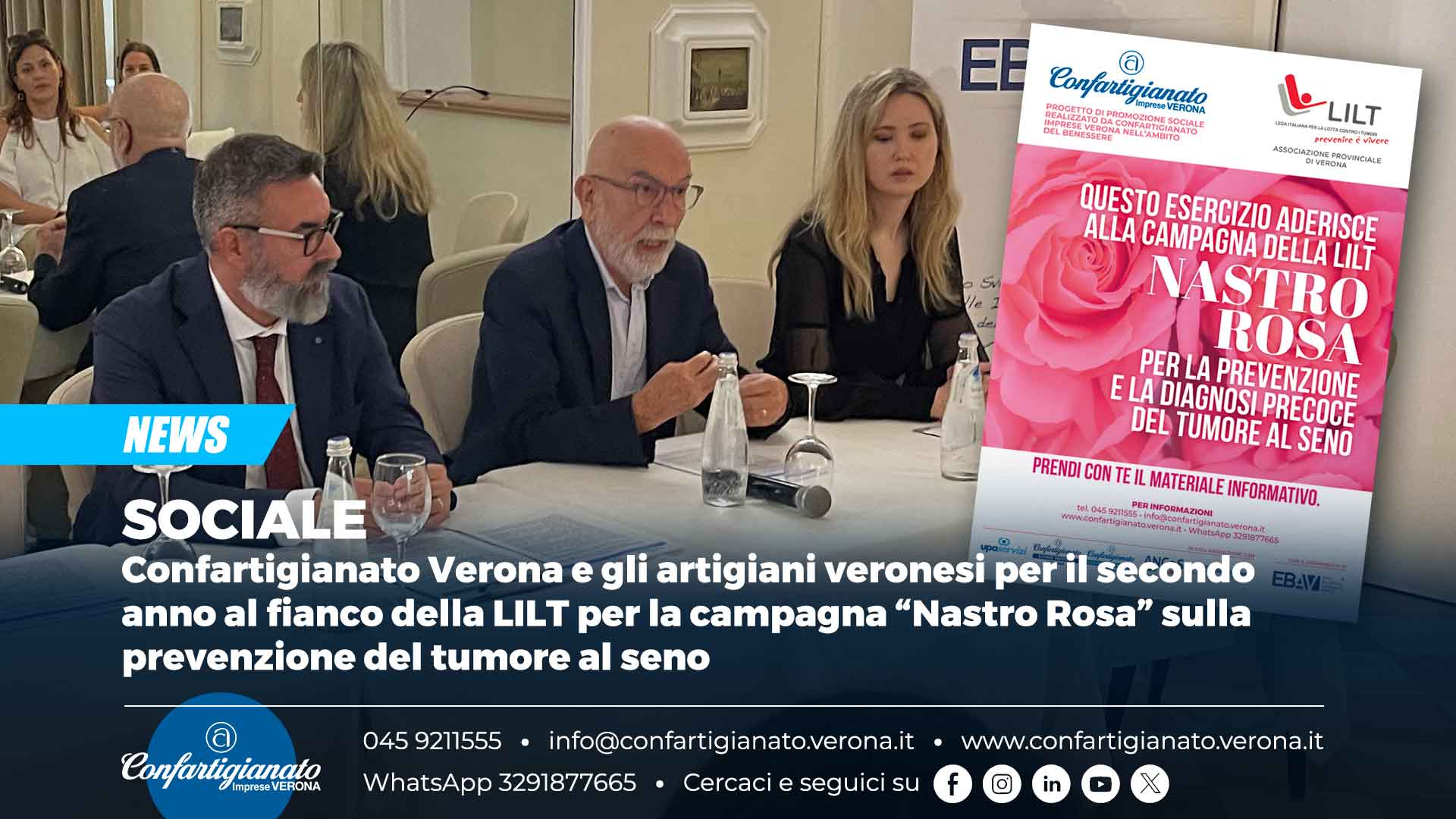 SOCIALE – Confartigianato Verona e gli artigiani veronesi per il secondo anno al fianco della LILT per la campagna “Nastro Rosa” sulla prevenzione del tumore al seno