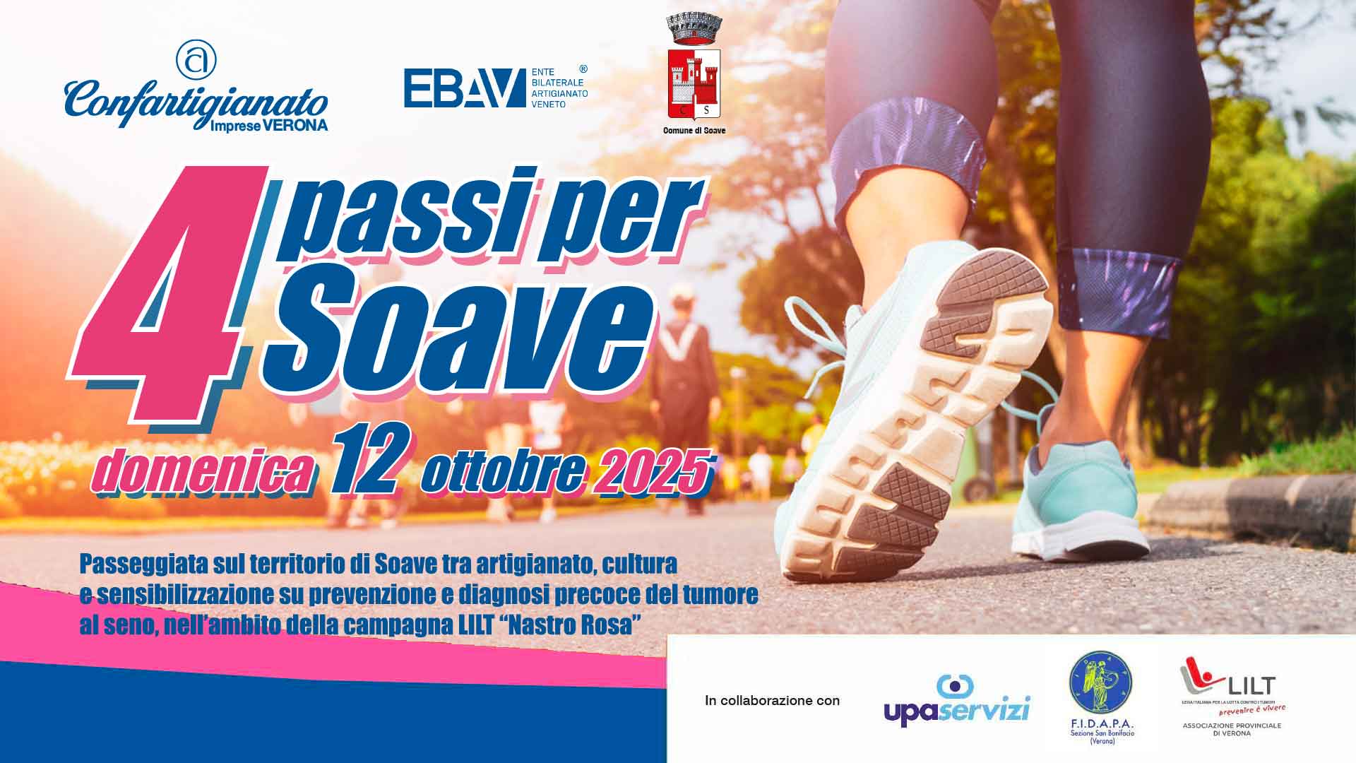 VERONA EST – 4 Passi per Soave: domenica 12 ottobre, passeggiata tra artigianato, cultura e sensibilizzazione su prevenzione del tumore al seno. Iscriviti per partecipare