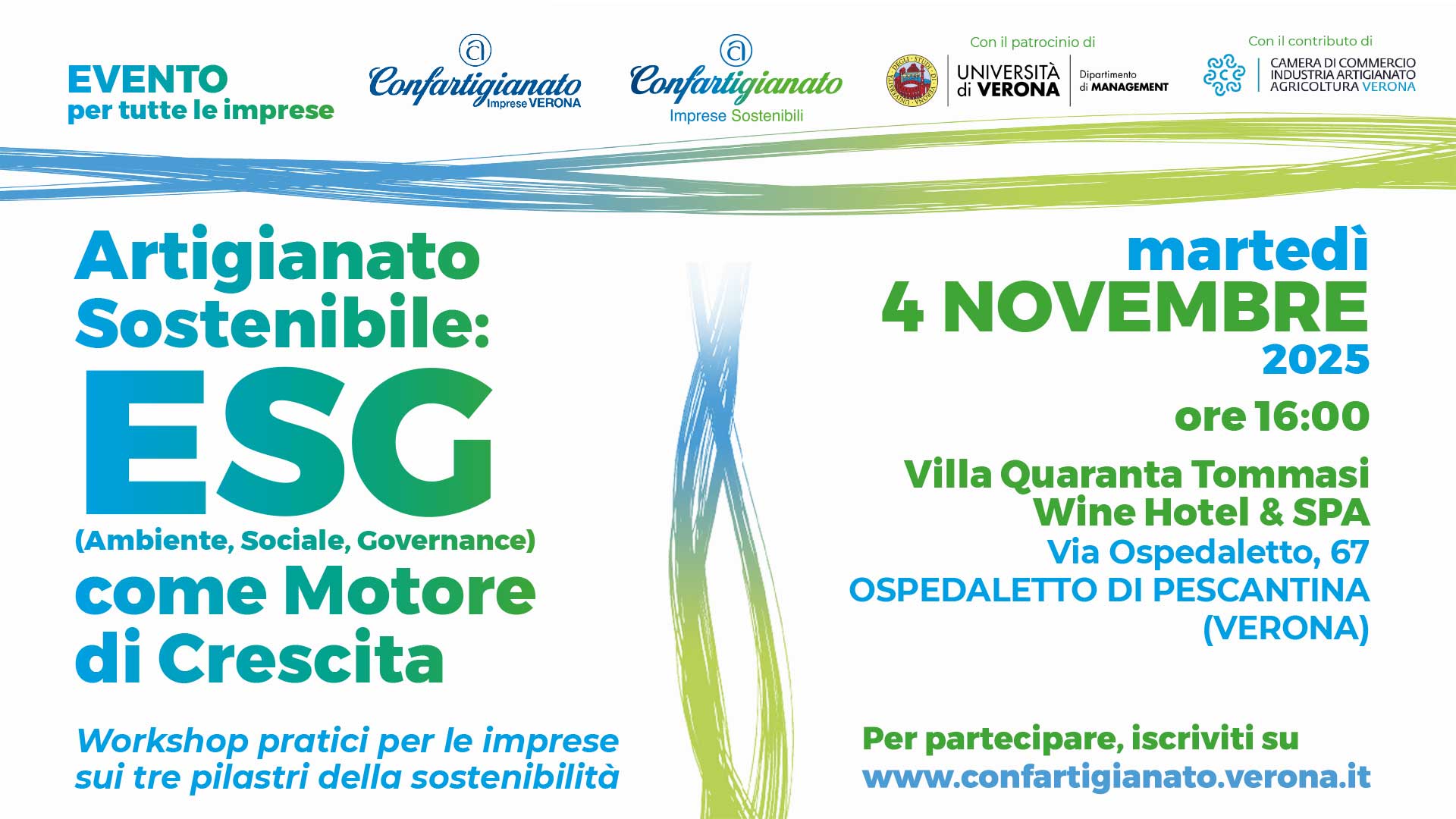 EVENTO – Artigianato Sostenibile: ESG come Motore di Crescita. Il 4 novembre, a Villa Quaranta, workshop per imprese artigiane sui pilastri della sostenibilità. Iscriviti