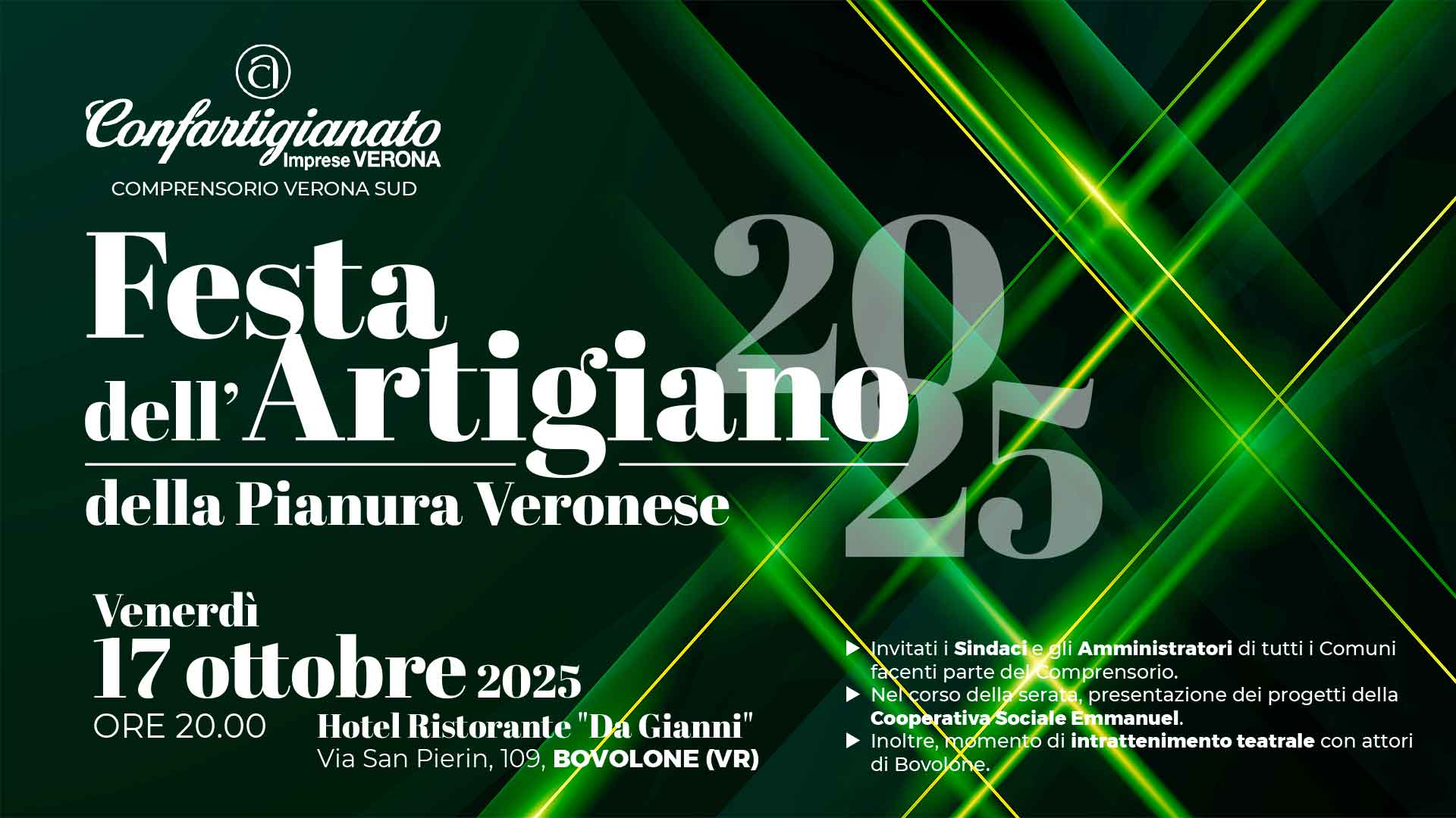 VERONA SUD – Il 17 ottobre, a Bovolone, Festa dell’Artigiano della Pianura Veronese: invitati sindaci e amministratori del territorio. Prenota il tuo posto!