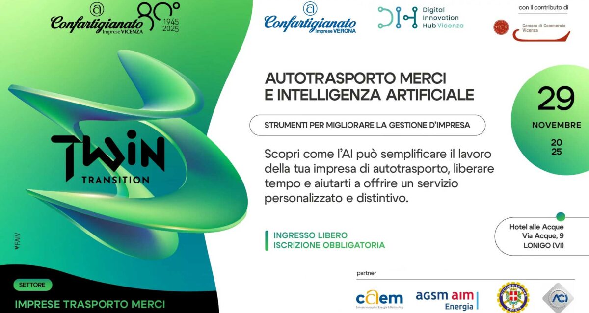 TRASPORTI – "Autotrasporto Merci e Intelligenza Artificiale - Strumenti per migliorare la gestione d’impresa": evento a Lonigo, il 29 novembre. Iscriviti