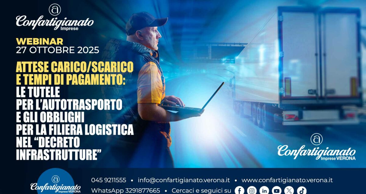 AUTOTRASPORTO – Il 27 ottobre, un webinar su "Attese carico/scarico e tempi di pagamento: le tutele per l’autotrasporto e gli obblighi per la filiera logistica" nel Decreto Infrastrutture. Iscriviti