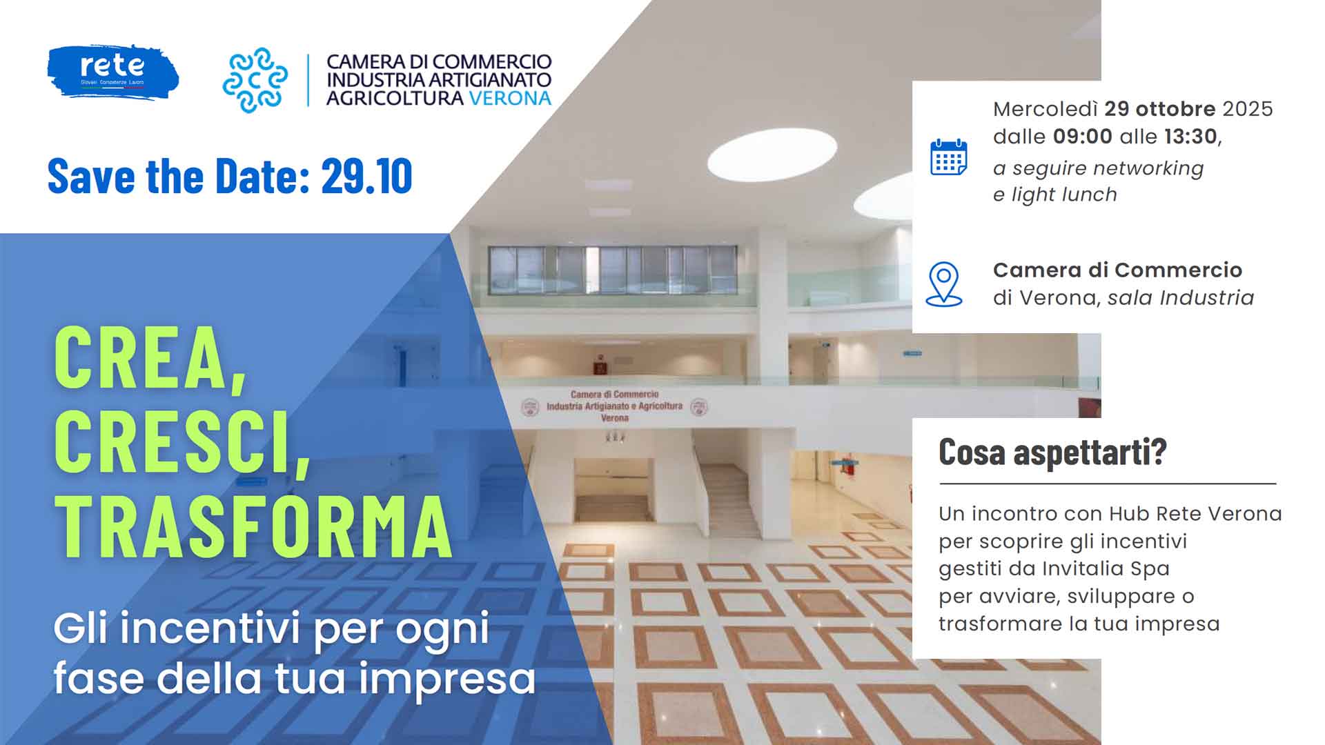 INCENTIVI – Il 29 ottobre, in Camera di Commercio, evento "Crea, Cresci, Trasforma: gli incentivi per ogni fase della tua impresa" da Invitalia