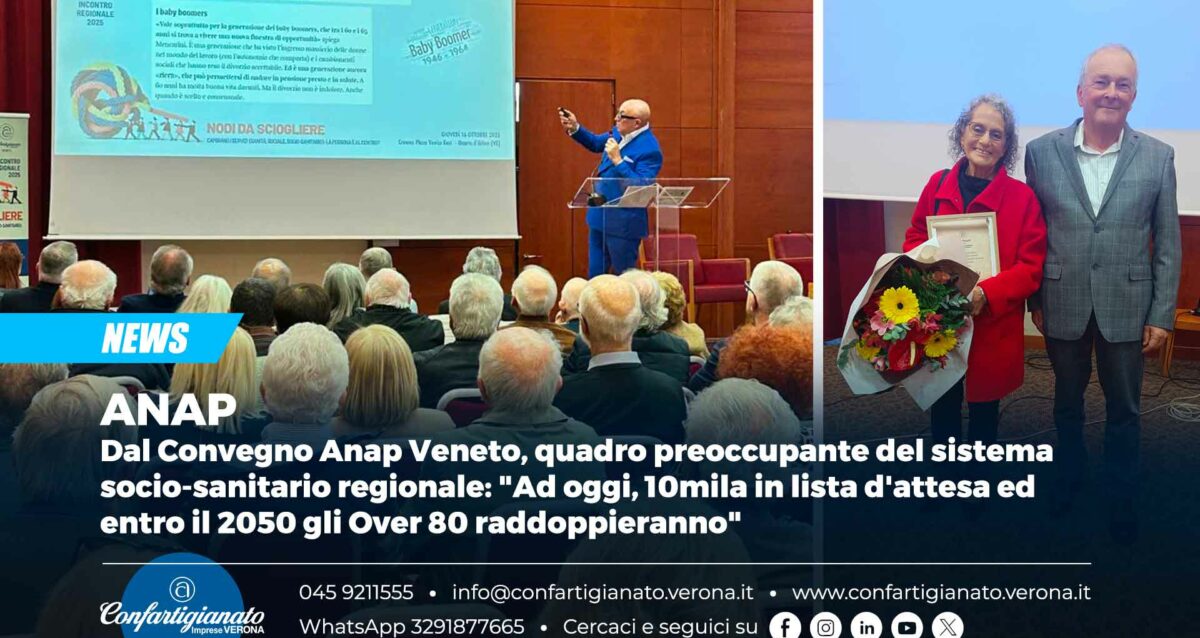 ANAP – Dal Convegno Anap Veneto, quadro preoccupante del sistema socio-sanitario regionale: "Ad oggi, 10mila in lista d'attesa ed entro il 2050 gli Over 80 raddoppieranno"