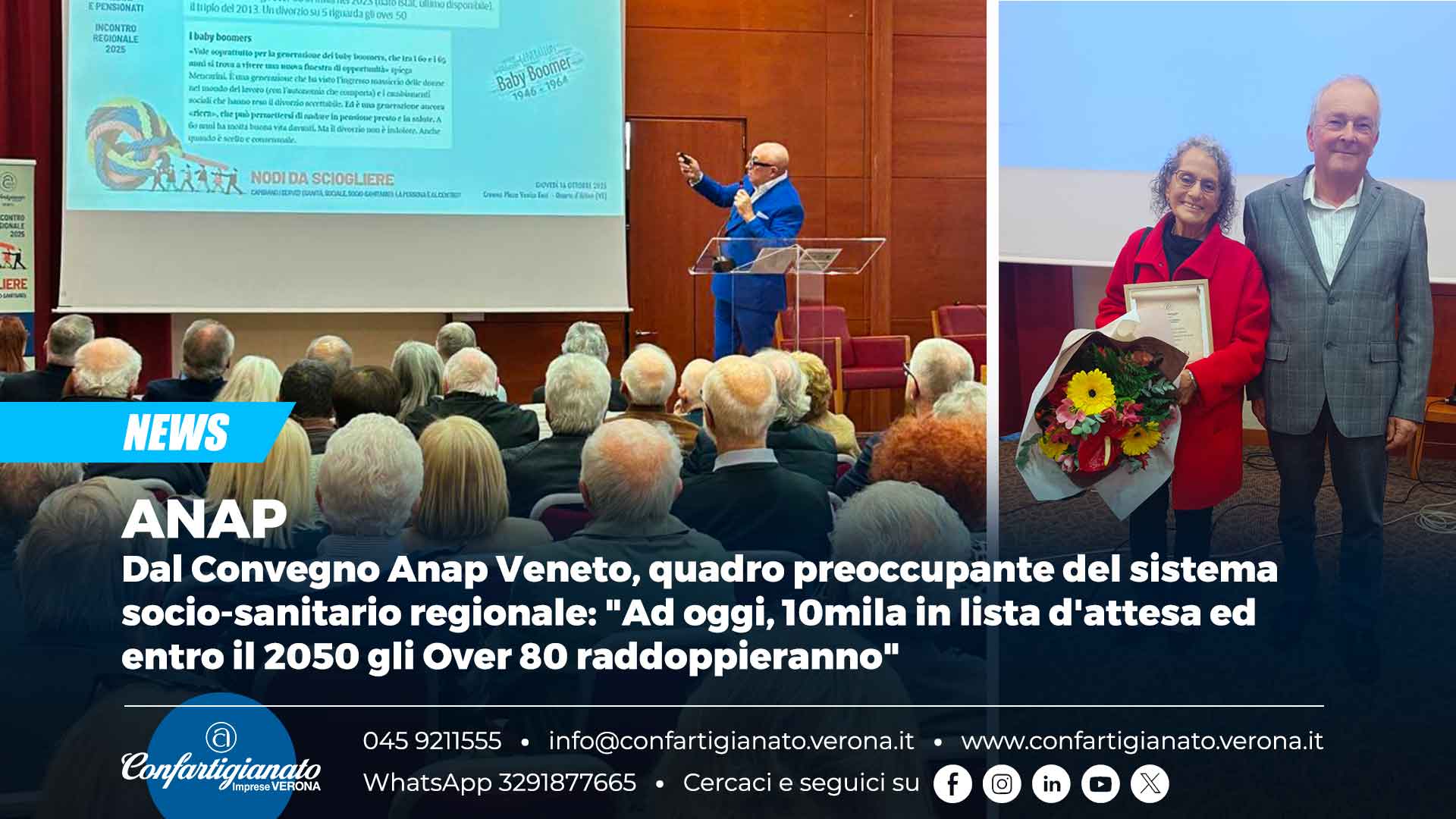 ANAP – Dal Convegno Anap Veneto, quadro preoccupante del sistema socio-sanitario regionale: "Ad oggi, 10mila in lista d'attesa ed entro il 2050 gli Over 80 raddoppieranno"