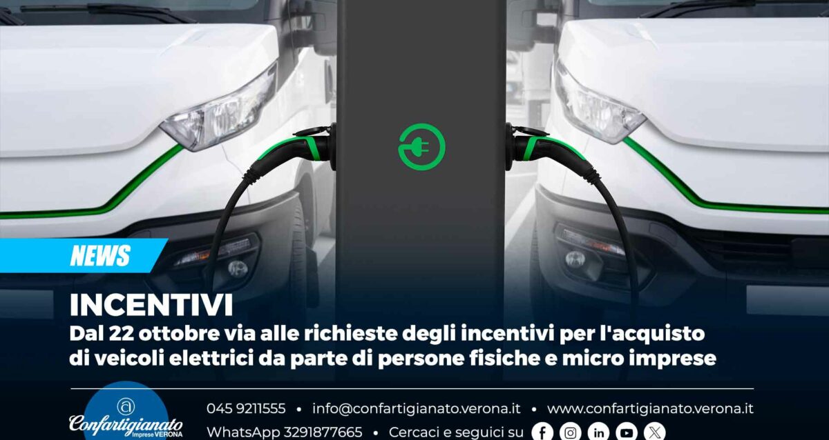 INCENTIVI – Dal 22 ottobre via alle richieste degli incentivi per l'acquisto di veicoli elettrici da parte di persone fisiche e micro imprese