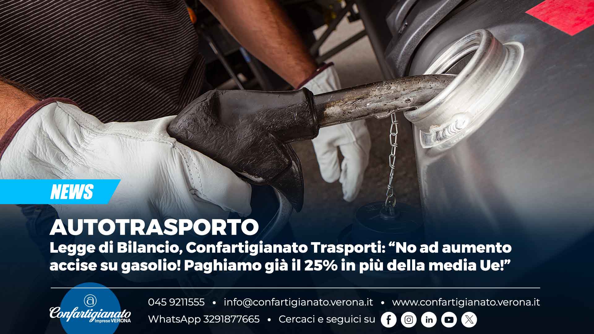 AUTOTRASPORTO – Legge di Bilancio, Confartigianato Trasporti: “No ad aumento accise su gasolio! Paghiamo già il 25% in più della media Ue!”