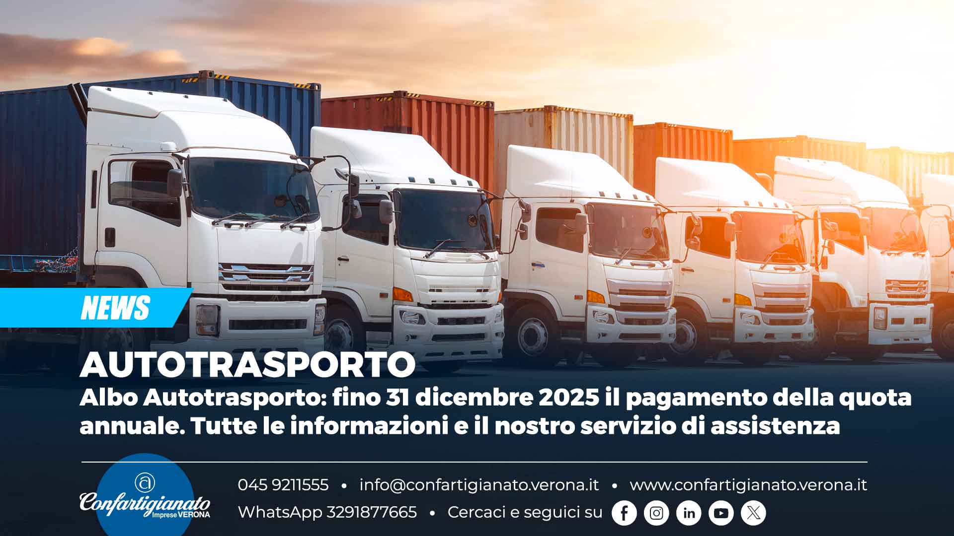 AUTOTRASPORTO – Albo Autotrasporto: fino 31 dicembre 2025 il pagamento della quota annuale. Tutte le informazioni e il nostro servizio di assistenza