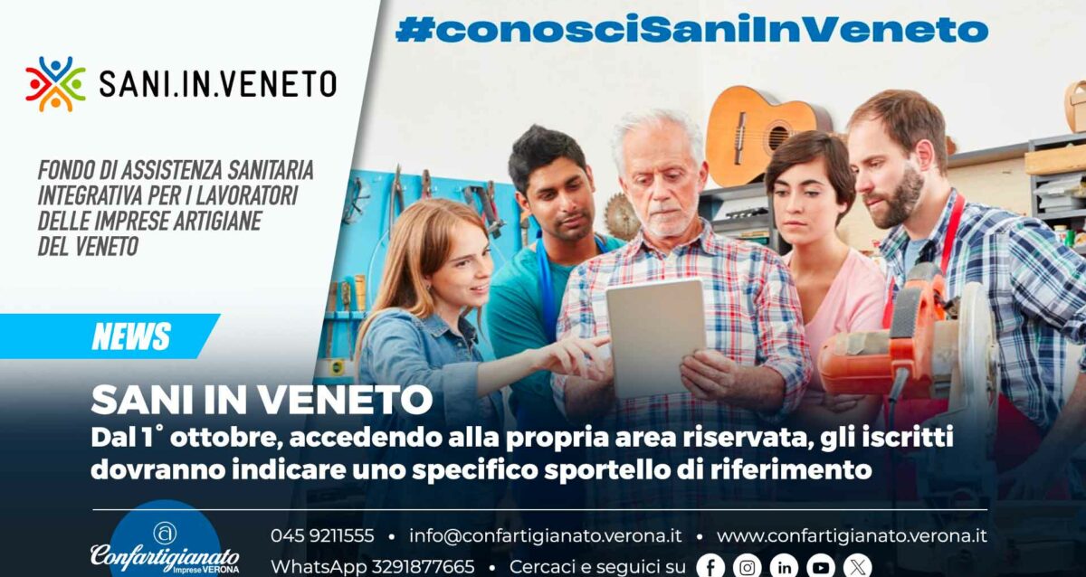 SANI IN VENETO – Dal 1° ottobre, accedendo alla propria area riservata, gli iscritti dovranno indicare uno specifico sportello di riferimento