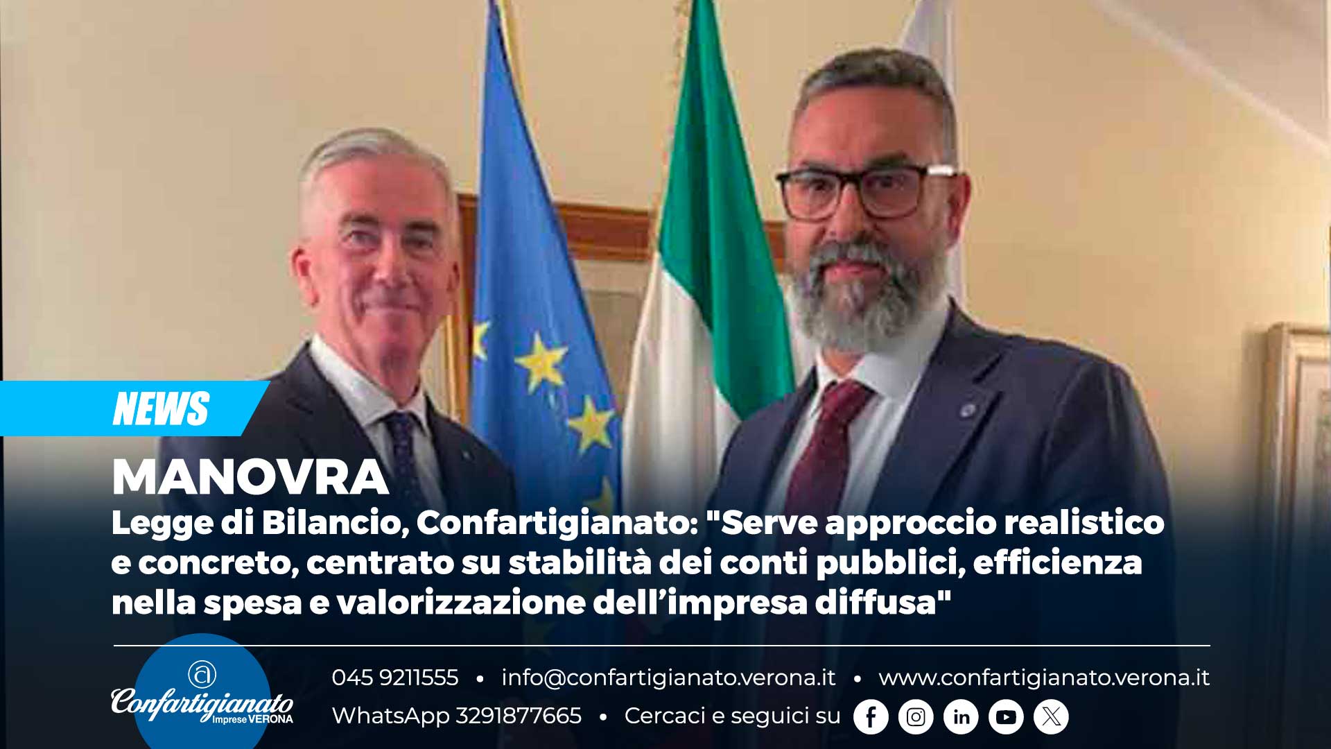 MANOVRA – Legge di Bilancio, Confartigianato: "Serve approccio realistico e concreto, centrato su stabilità dei conti pubblici, efficienza nella spesa e valorizzazione dell’impresa diffusa"