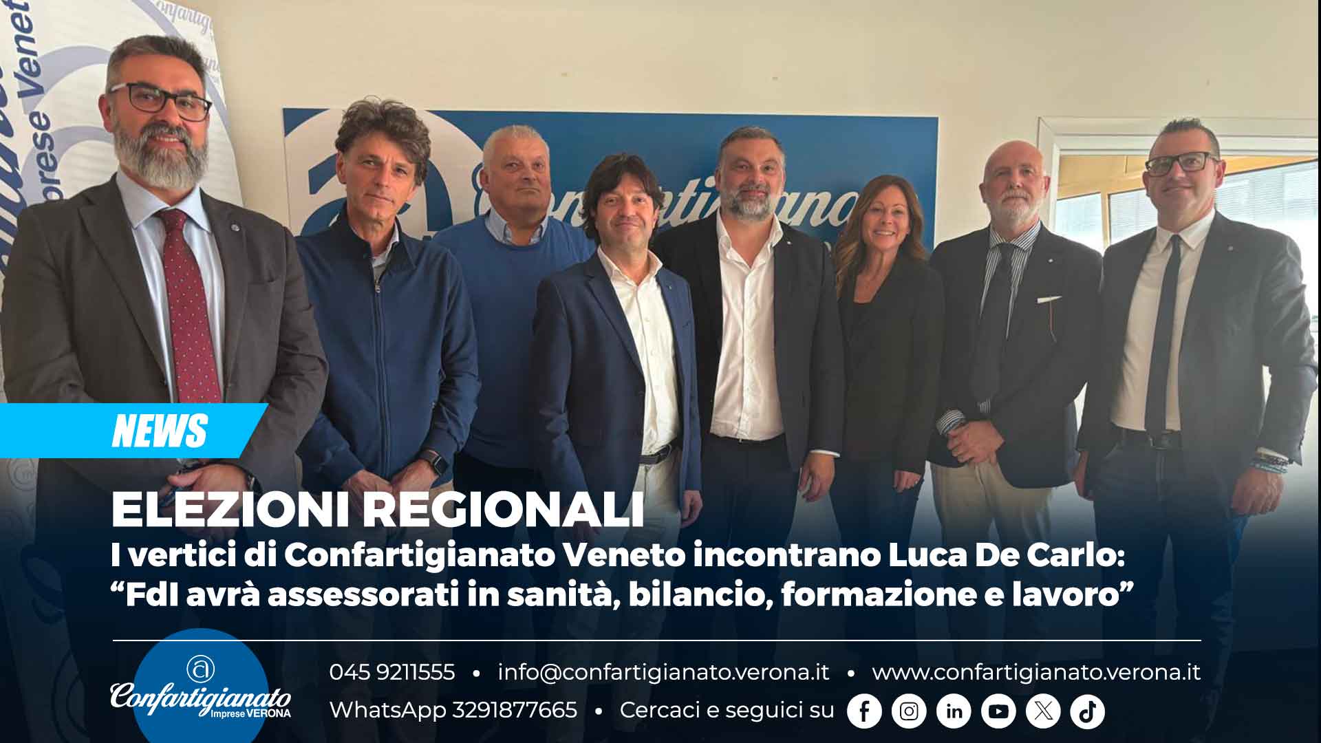 ELEZIONI REGIONALI – I vertici di Confartigianato Veneto incontrano Luca De Carlo: “FdI avrà assessorati in sanità, bilancio, formazione e lavoro”