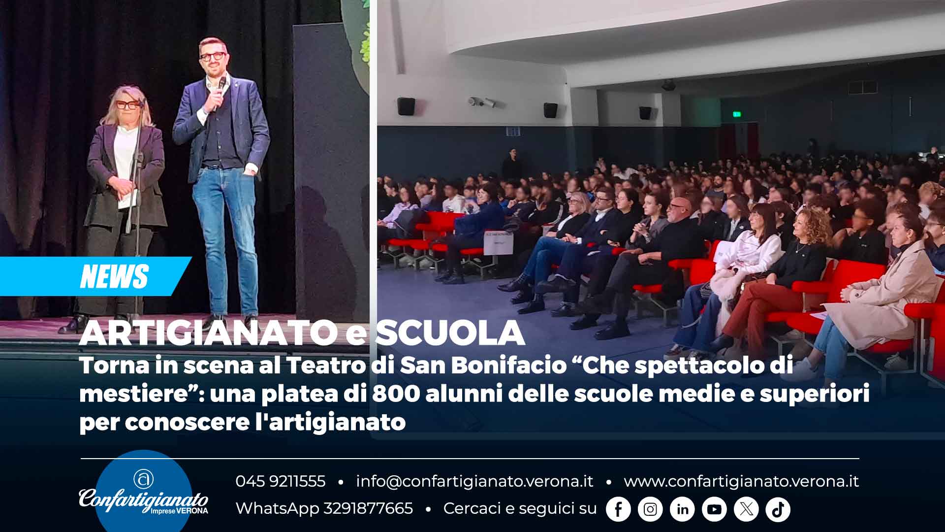 ARTIGIANATO e SCUOLA – Torna in scena al Teatro di San Bonifacio “Che spettacolo di mestiere”: una platea di 800 alunni delle scuole medie e superiori per conoscere l'artigianato