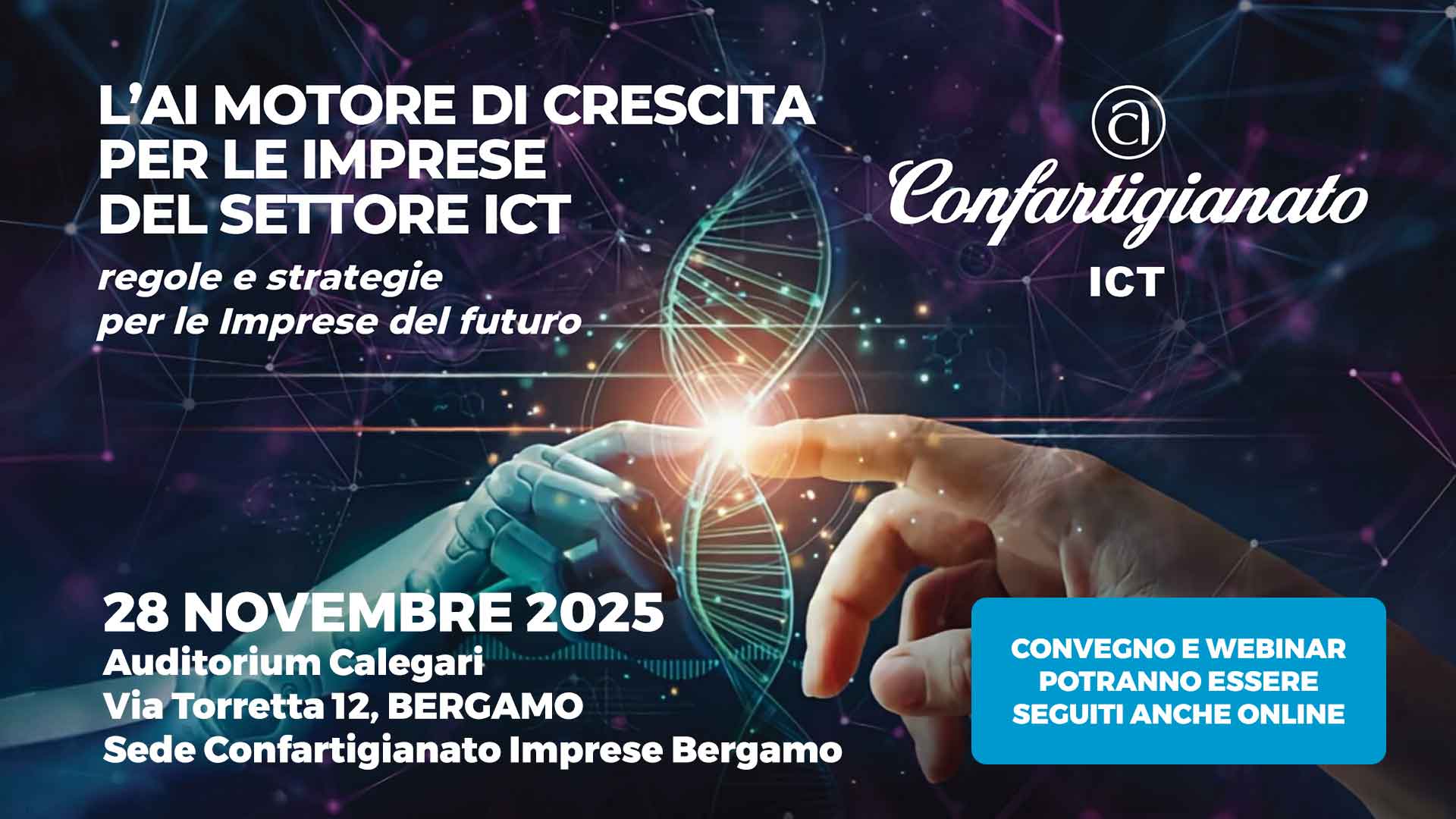 COMUNICAZIONE – Il 28 novembre convegno nazionale "L’AI motore di crescita per le imprese dell’ICT" (Tecnologie dell'Informazione e della Comunicazione)