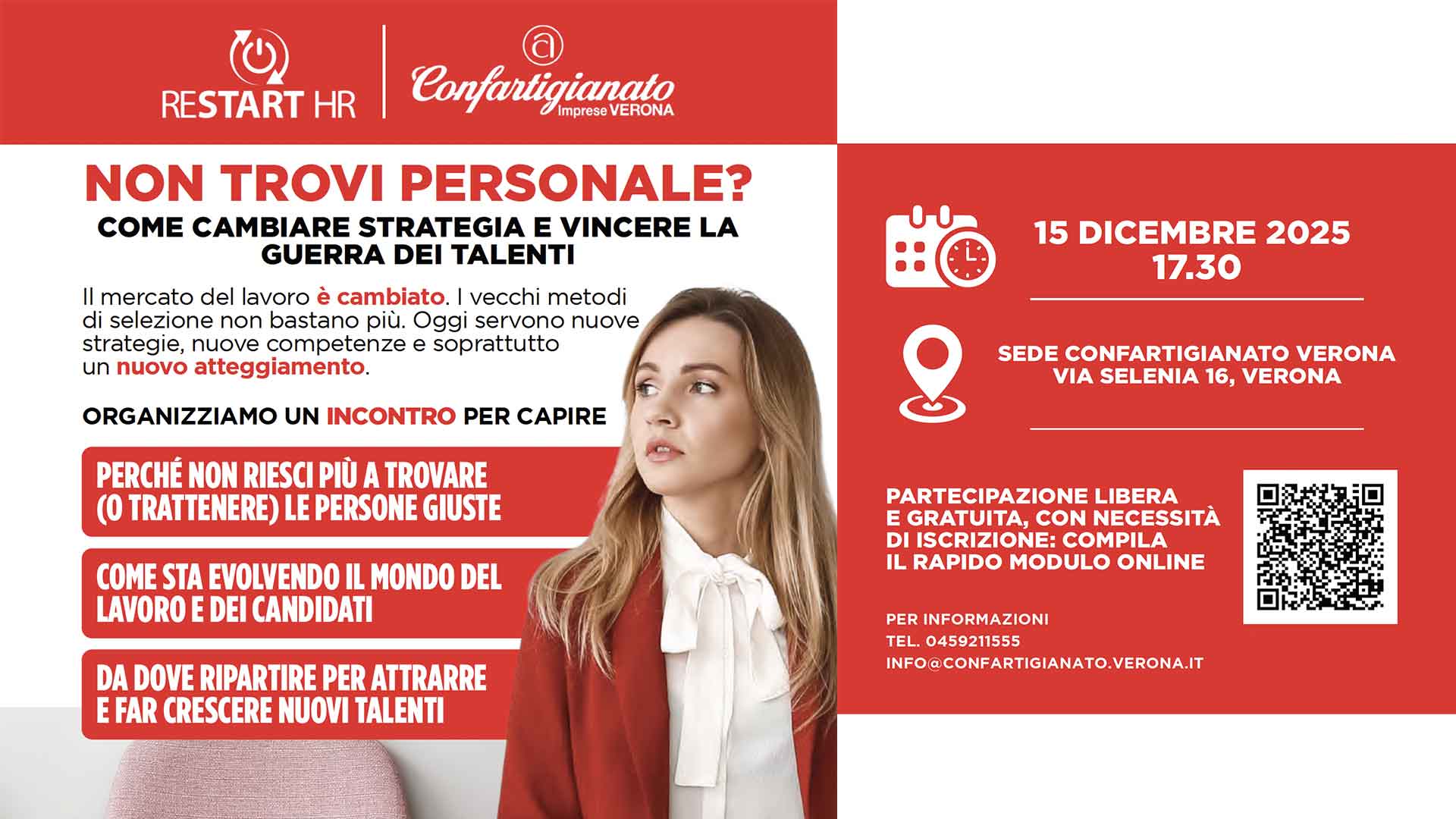 RICERCA PERSONALE – Lunedì 15 dicembre, incontro per presentare la collaborazione e i nuovi servizi di Restart HR per la ricerca e gestione di personale