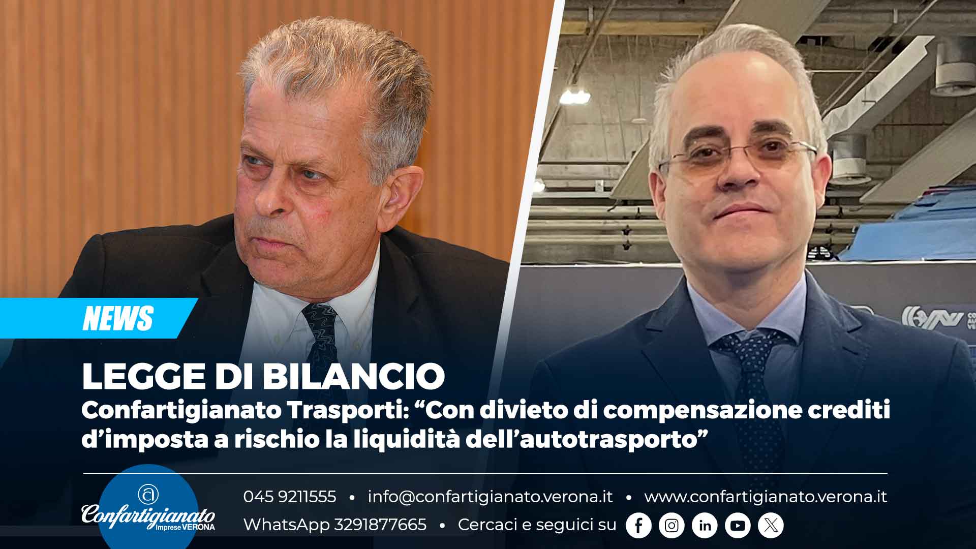 LEGGE BILANCIO – Confartigianato Trasporti: “Con divieto di compensazione crediti d’imposta a rischio la liquidità dell’autotrasporto”