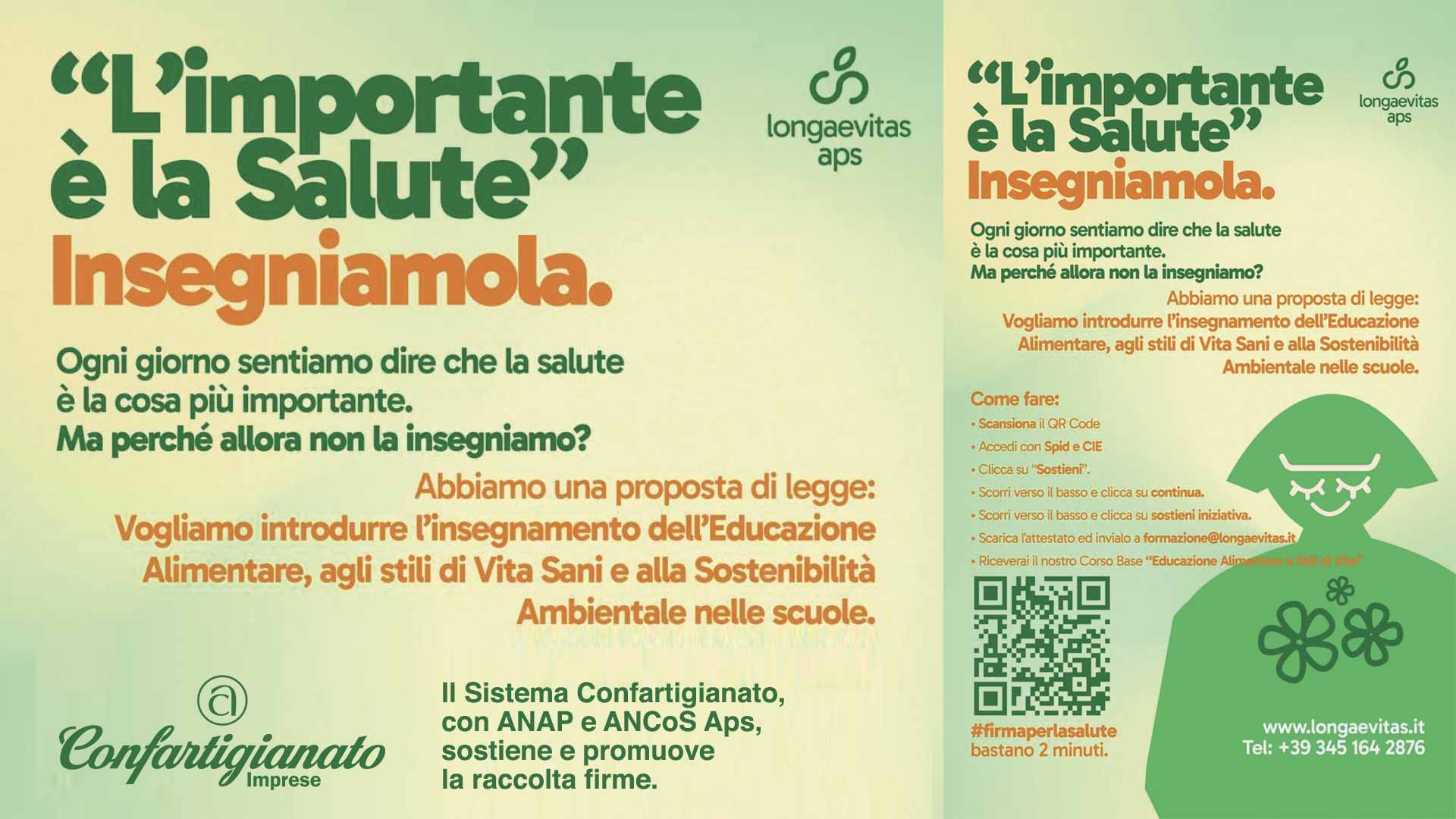 SOCIALE – Confartigianato, Anap e Ancos promuovono la raccolta firme di Longaevitas Aps per introdurre l’educazione alimentare e ambientale nelle scuole