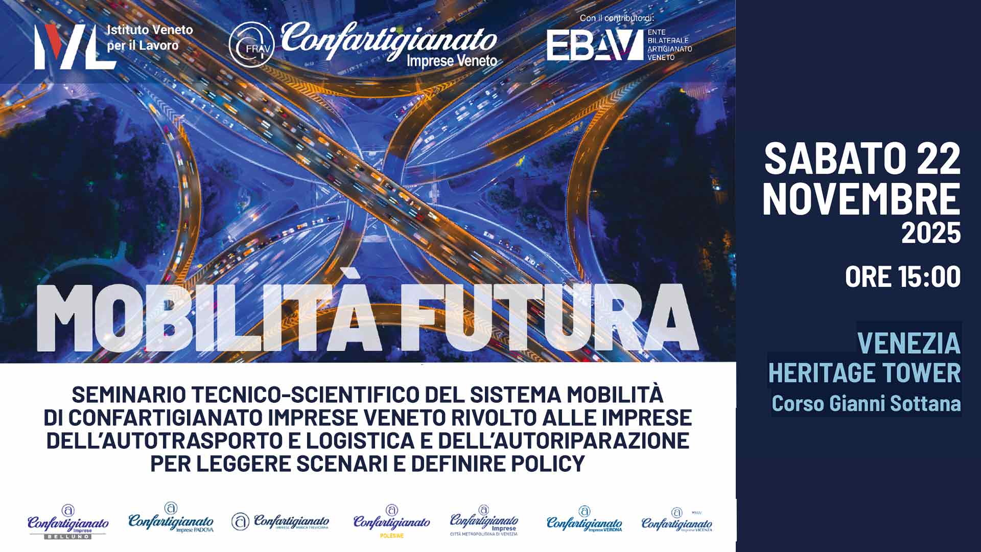 MOBILITÀ – Il 22 novembre, convegno regionale a Venezia sulla "Mobilità Futura": come si sposteranno le persone e le merci domani? Iscriviti per partecipare