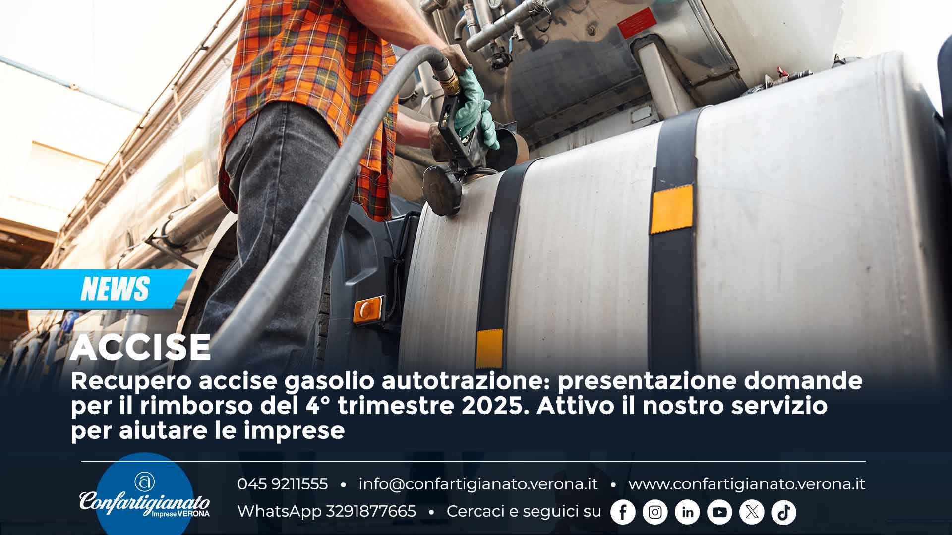ACCISE – Recupero accise gasolio autotrazione: presentazione domande per il rimborso del 4° trimestre 2025. Attivo il nostro servizio per aiutare le imprese