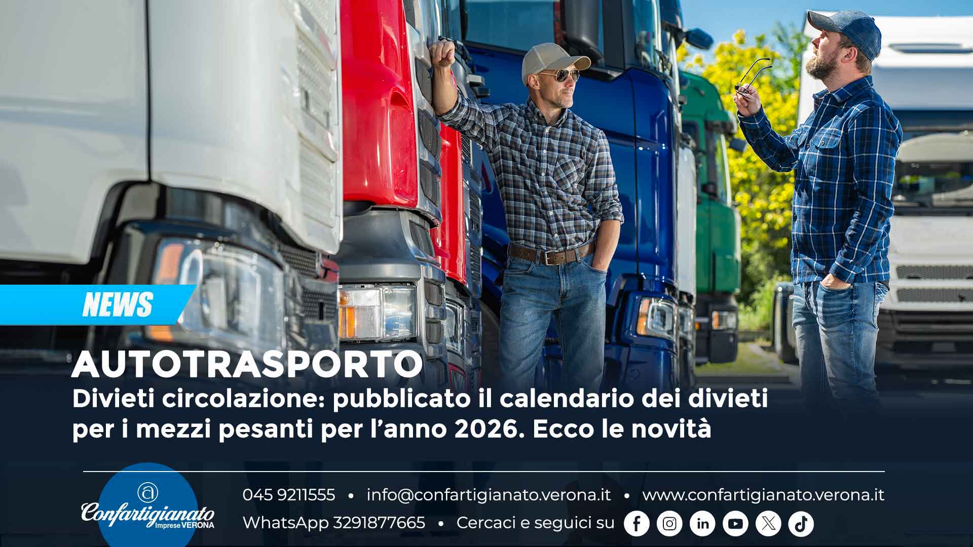 AUTOTRASPORTO – Divieti circolazione: pubblicato il calendario dei divieti per i mezzi pesanti per l’anno 2026. Ecco le novità