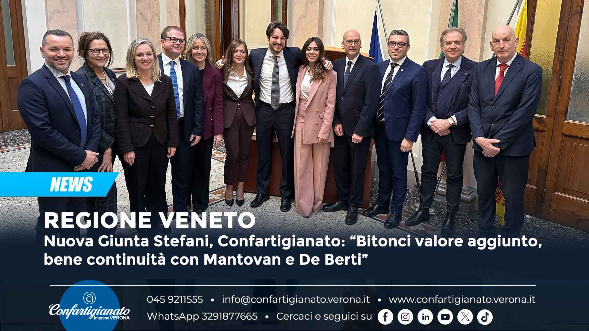 REGIONE VENETO – Nuova Giunta Stefani, Confartigianato: “Bitonci valore aggiunto, bene continuità con Mantovan e De Berti”