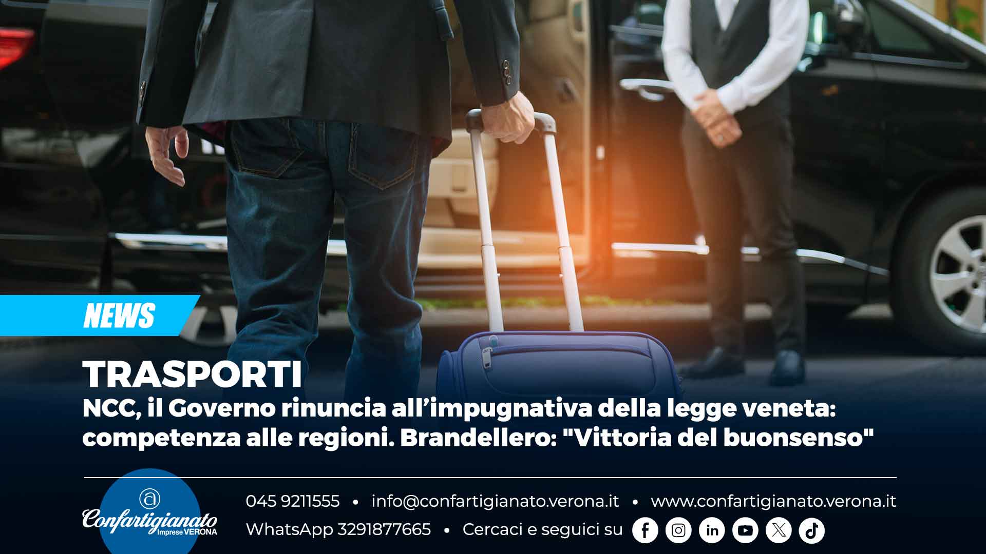 TRASPORTI – NCC (Noleggio con conducente), il Governo rinuncia all’impugnativa della legge veneta: competenza alle regioni. Brandellero: "Vittoria del buonsenso"