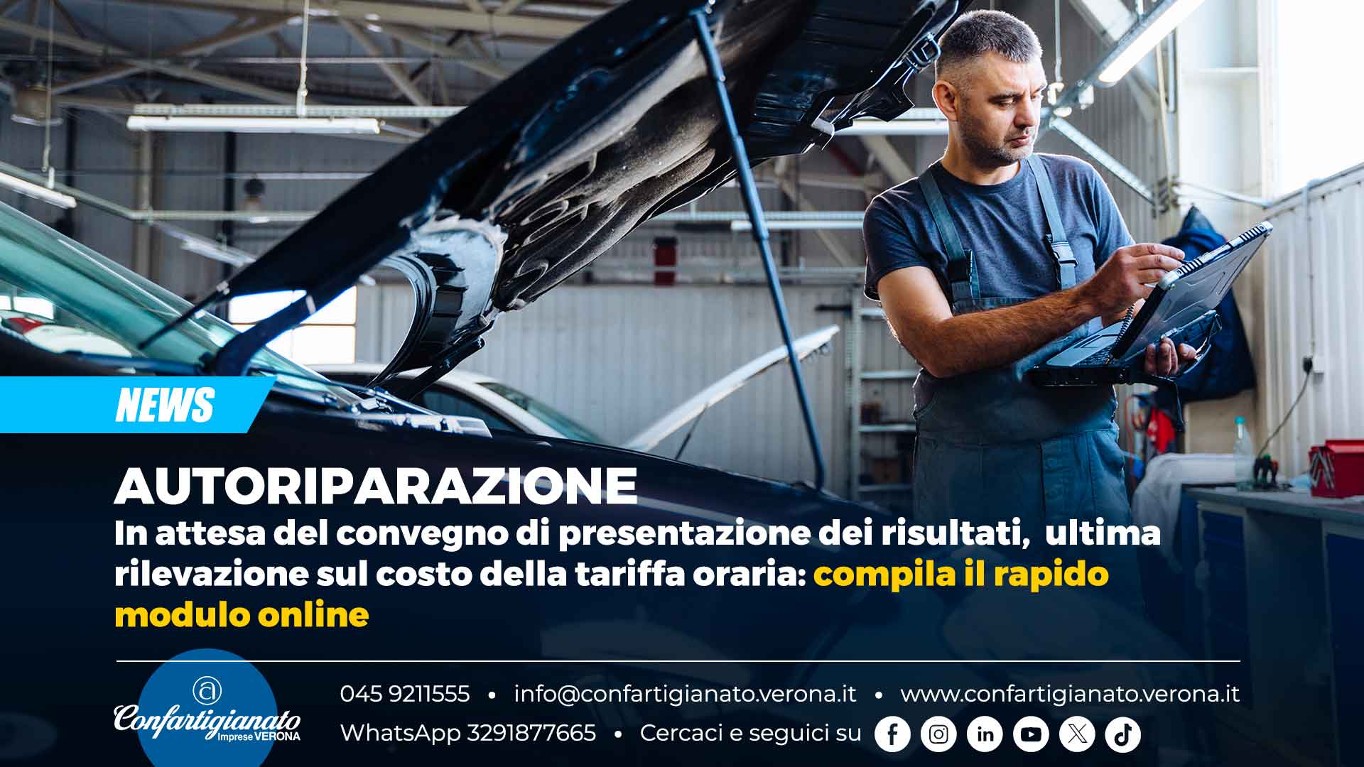 AUTORIPARAZIONE – In attesa del convegno di presentazione dei risultati, ultima rilevazione sul costo della tariffa oraria: compila il rapido modulo online