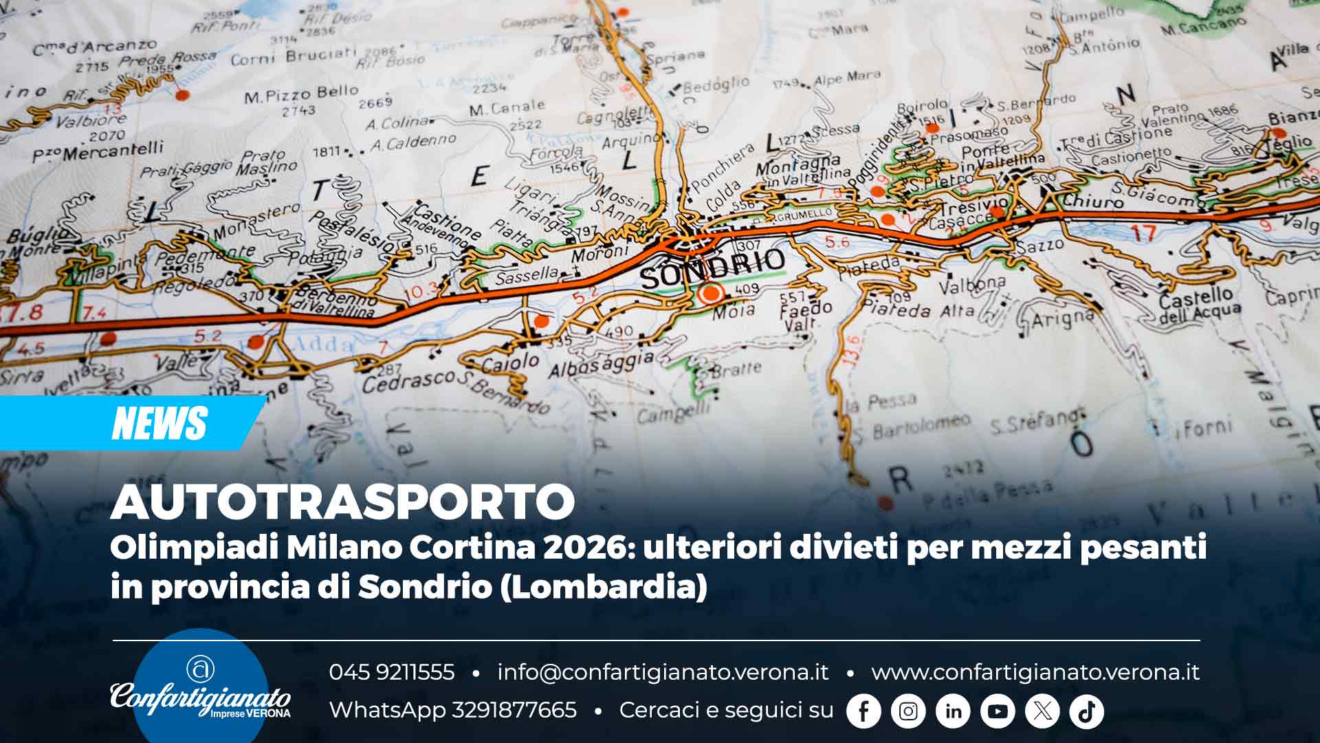 AUTOTRASPORTO – Olimpiadi 2026: ulteriori divieti per mezzi pesanti in provincia di Sondrio (Lombardia)