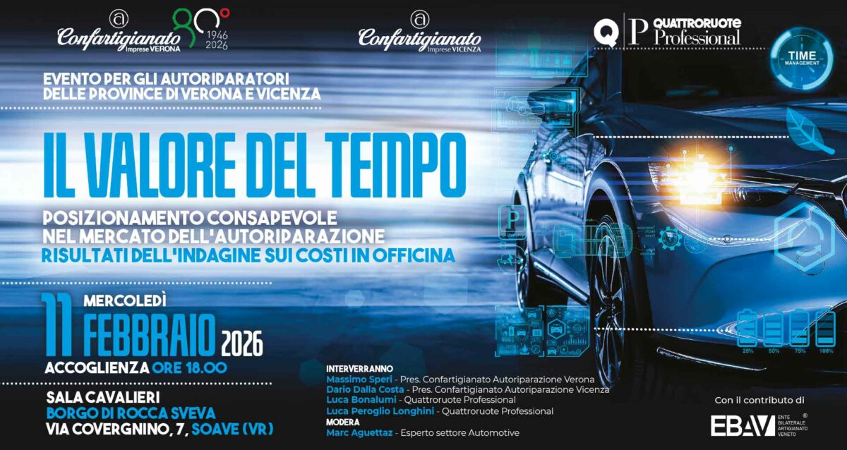 AUTORIPARAZIONE – Evento presentazione risultati indagine di Quattroruote Professional su mercato Autoriparazione: 11 febbraio a Soave. Non mancare!
