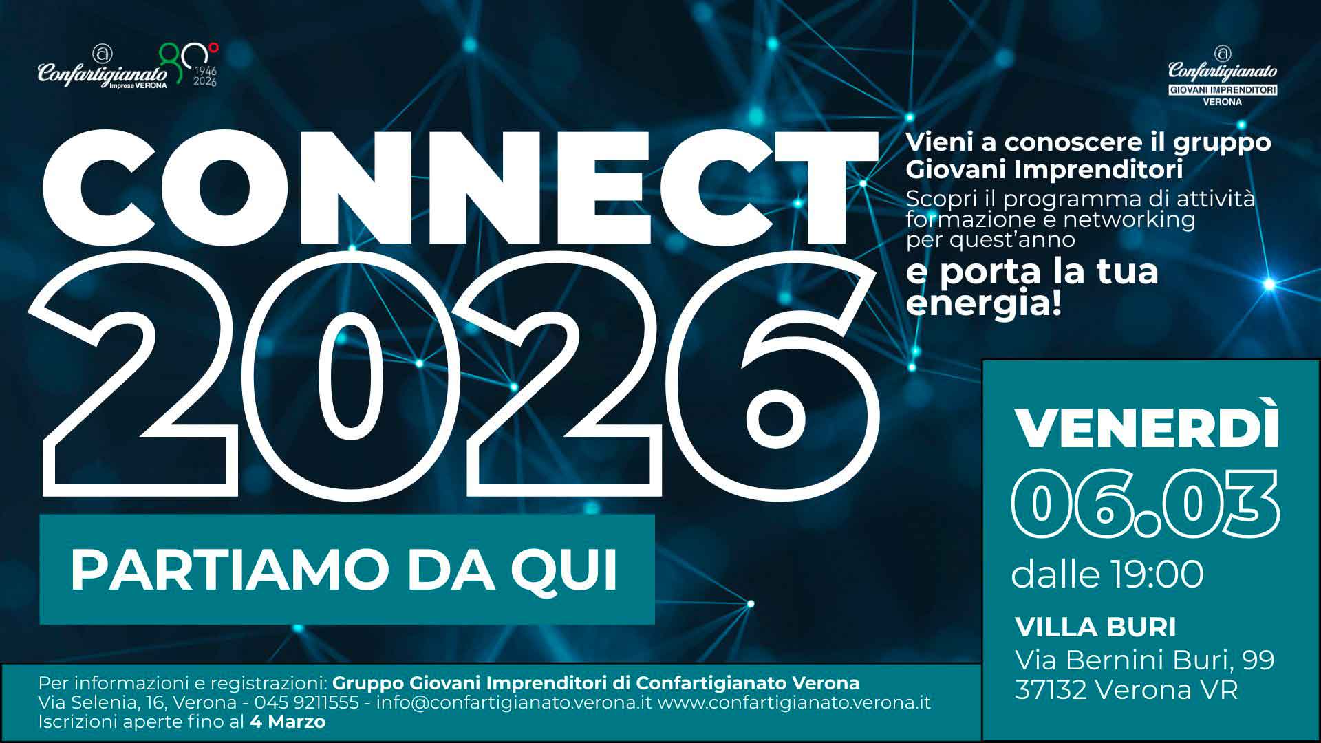 GIOVANI IMPRENDITORI – "Connect 2026: partiamo da qui!": il 6 marzo, a Villa Buri, evento di conoscenza e condivisione. Non mancare e porta gli amici imprenditori!