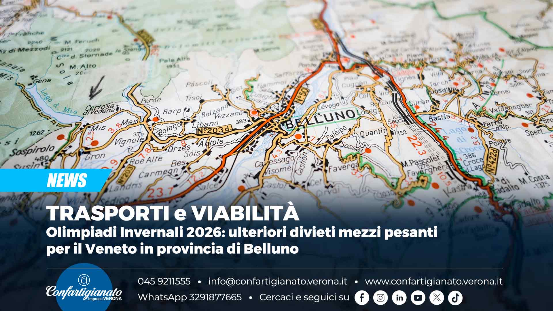 TRASPORTI e VIABILITÀ – Olimpiadi Invernali 2026: ulteriori divieti mezzi pesanti per il Veneto in provincia di Belluno