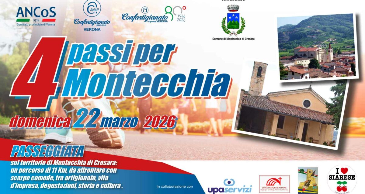 VERONA EST – 4 Passi per Montecchia: domenica 22 marzo, passeggiata tra artigianato, storia, cultura, attività fisica e degustazioni. Iscriviti per partecipare